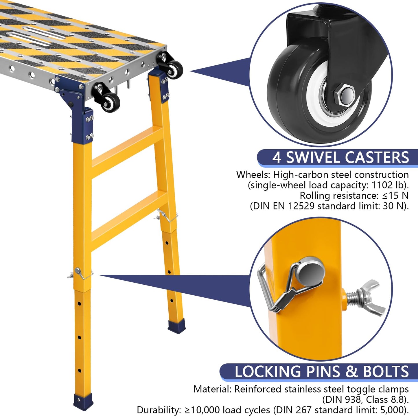 Work Bench+Step Ladder 2 in 1 with 1102 LBS Load Capacity, Versatile Portable Steel Folding Welding Table with Height 23 to 35 inches Adjustable Folding Portable Platform with Non-Slip Mat