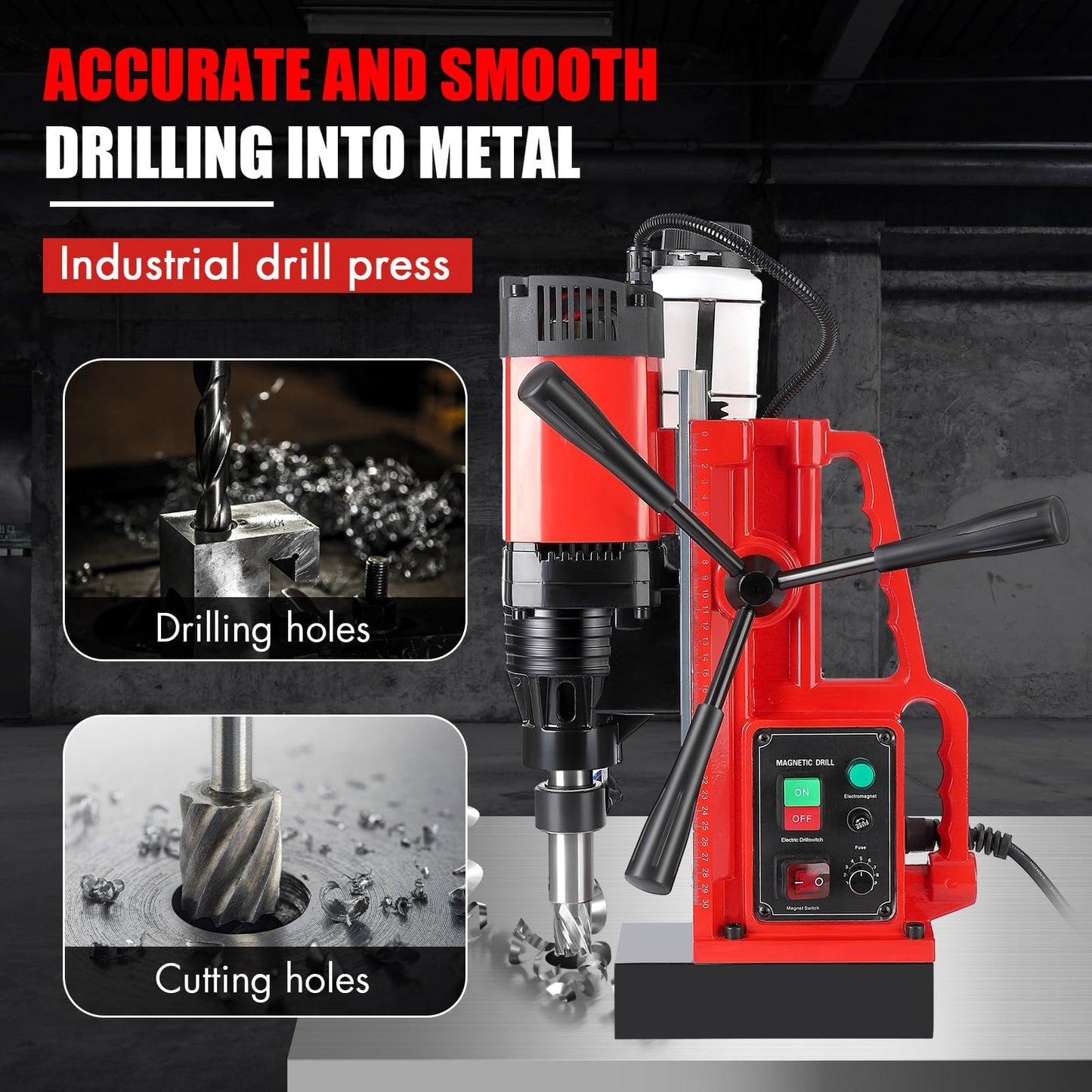 110V 1550W Magnetic Drill Press, 2" Drilling Capacity, 500 RPM, Variable Speed Single-Rail Portable Industrial Drill for Steel, Construction & DIY