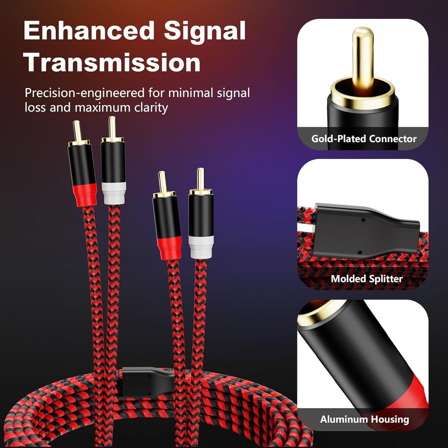 Jelly Tang 25Ft,2Rca 2-Rca etc(25Ft/8M) RCA Cable Male to Male Audio Stereo Subwoofer Cable [Hi-Fi Sound] Nylon-Braided