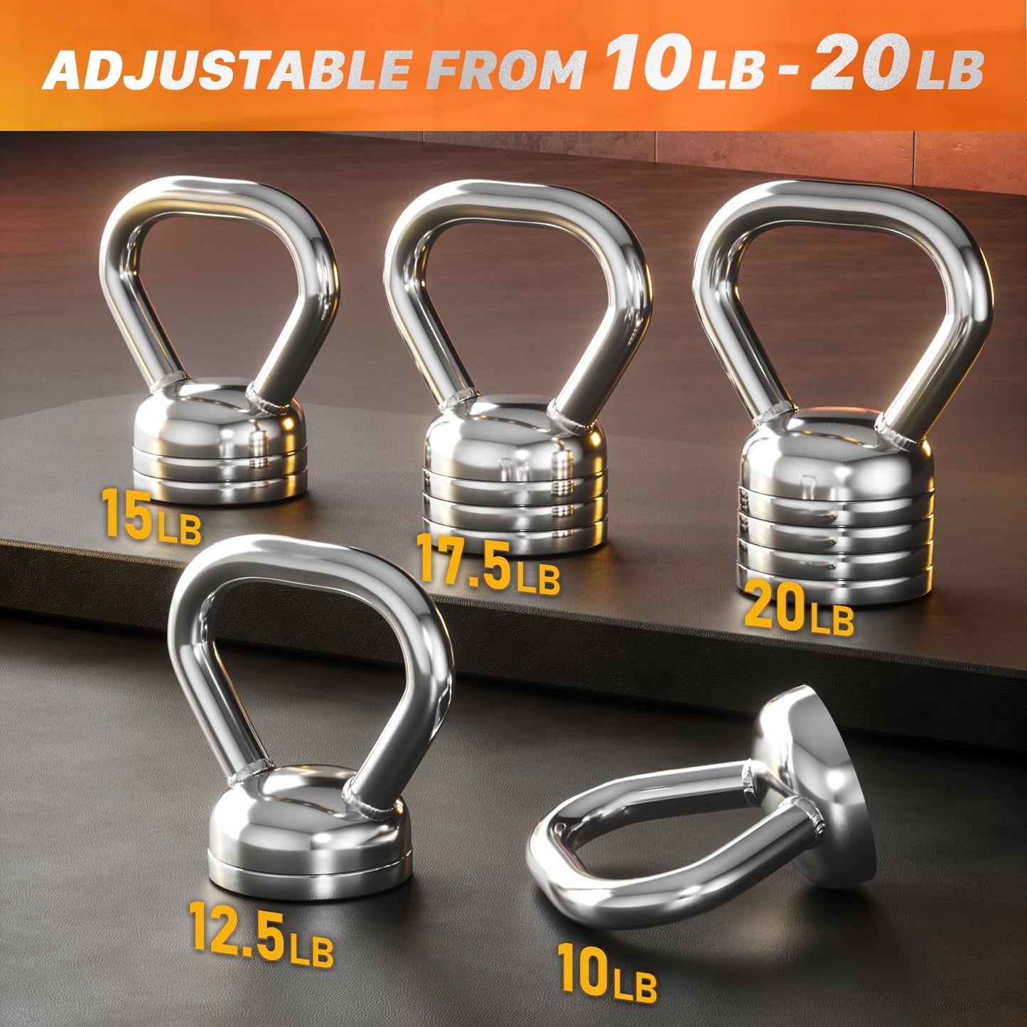 Northdeer Adjustable Kettlebell 20LB - Steel Kettlebell 10LB 12.5LB 15LB 17.5LB 20LB - Weight for Home Training