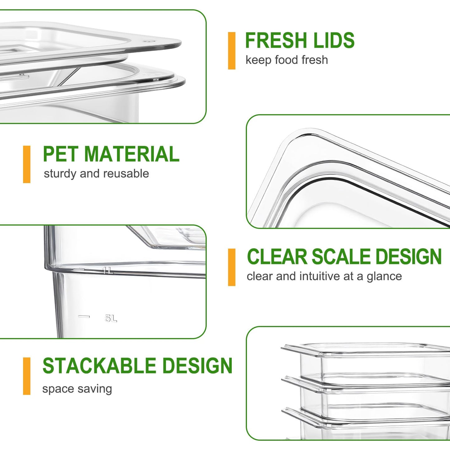 West Bay 9-Pack 1/6 Size 4''Deep NSF Polycarbonate Food Pans with Lids, Clear Commercial Hotel Pans, Food Storage Containers for Restaurant, Food Prep, Buffet, Salad Bar, Home Kitchen & Catering