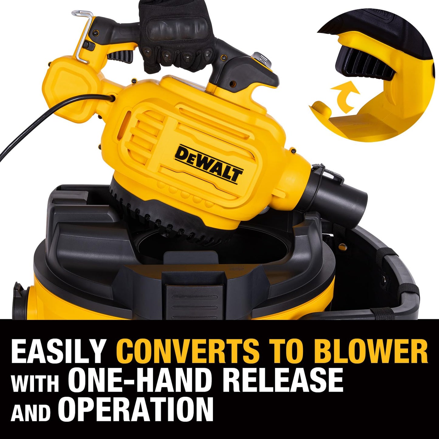 DEWALT Shop Vacuum Wet and Dry Vac with Detachable Leaf Blower, 3 in 1 Heavy Duty Wet Dry Vacuum Cleaner 12 Gal for Home, Garage, Car, Workshop, Jobsite, Lawn Care, Yard, Patio, 5.5 Peak HP, DXV212P