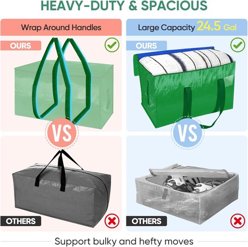 BALEINE Heavy-Duty Oversized Moving Bags - 2-Pack with Reinforced Handles | Light Green Storage Totes