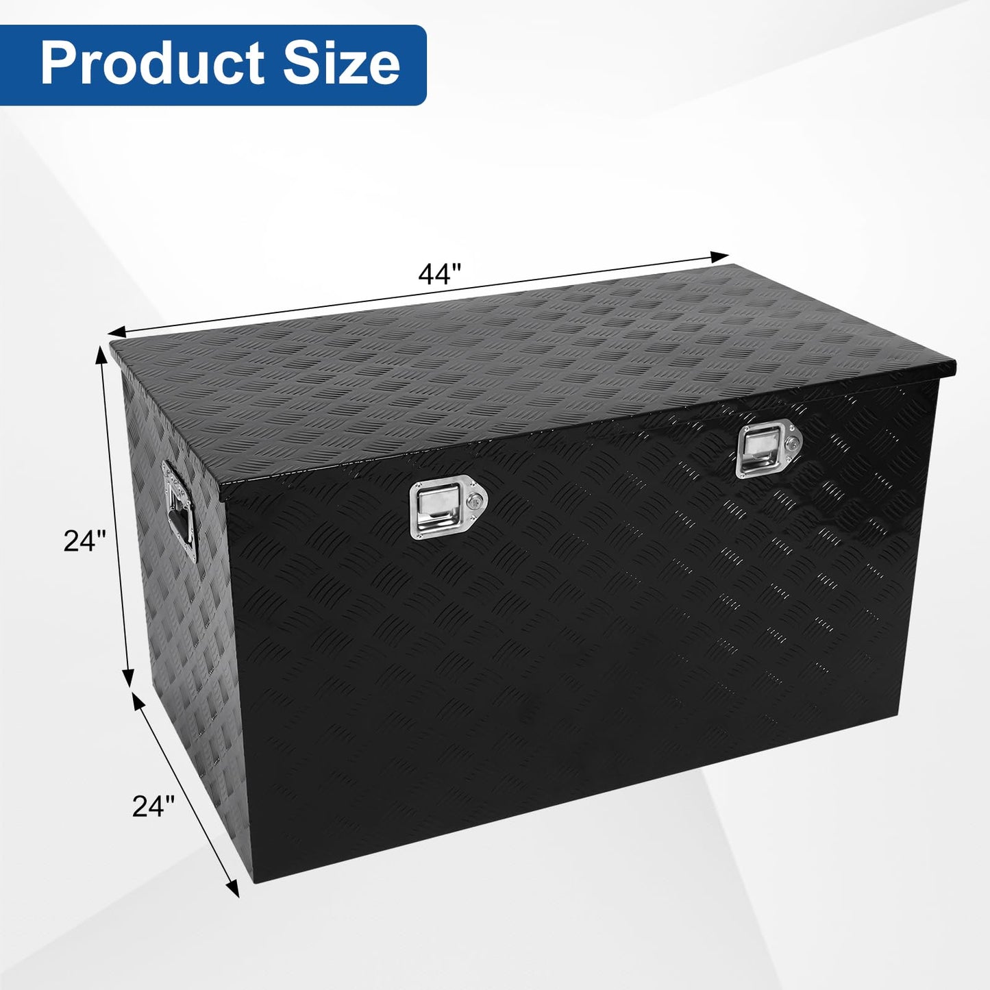 confote 44 Inch Heavy Duty Aluminum Stripes Plated Tool Box Pick Up Truck Bed RV Trailer Toolbox Waterproof Square Storage Organizer with Side Handle, Lock and Keys -44"x 24"x 24"，Black