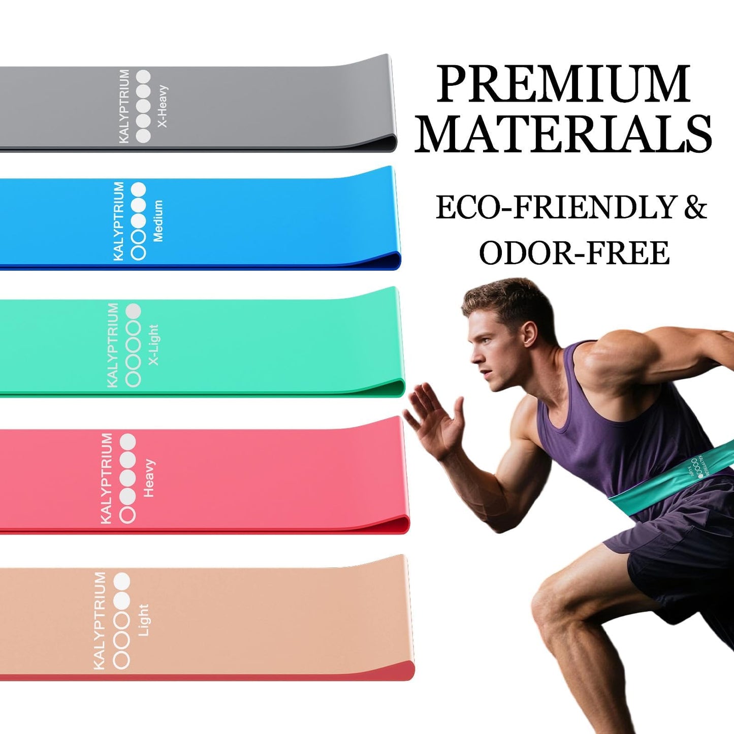 KALYPTRIUM Resistance Bands Set – 5-Level Exercise Bands for Physical Therapy/Yoga/Pilates/Strength Training/Home Fitness Loop Bands with Portable Storage Bag