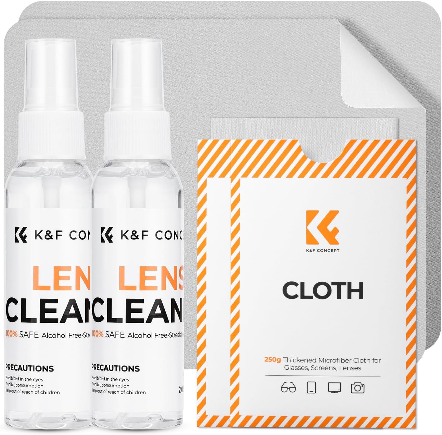K&F CONCEPT 60ML x2 x2 Headset, Lens Cleaner Spray Kit | Glasses Cleaner + Microfiber Cleaning Cloth | Lens and Screen