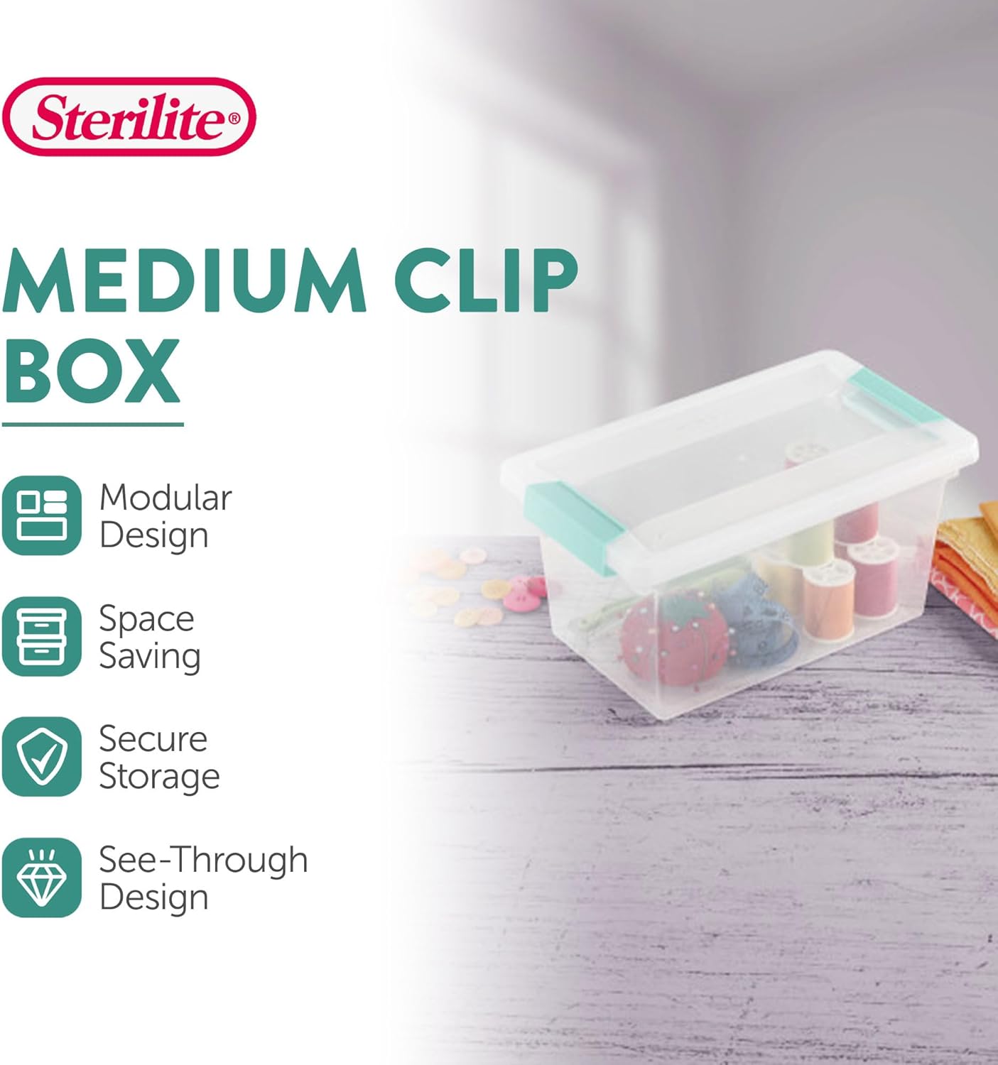 Sterilite Medium Clip Box - Stackable Storage Bin with Latching Lid for Organizing Home & Office | Clear