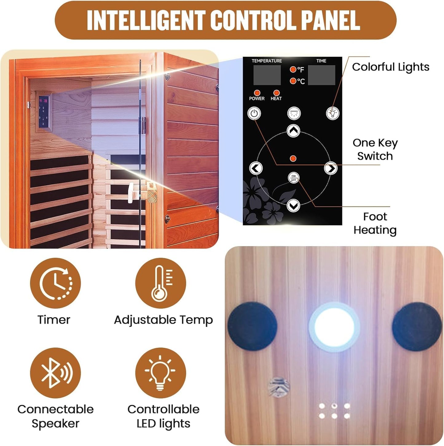 Infrared Sauna, Far Infrared Saunas for Home, Low EMF 1 Person Sauna Indoor Sauna Room Dry Sauna with Bluetooth Speakers 7 Color Light Therapy Fast Heating Easy Assembly 1065W/110V 31.5*31.5*63 IN
