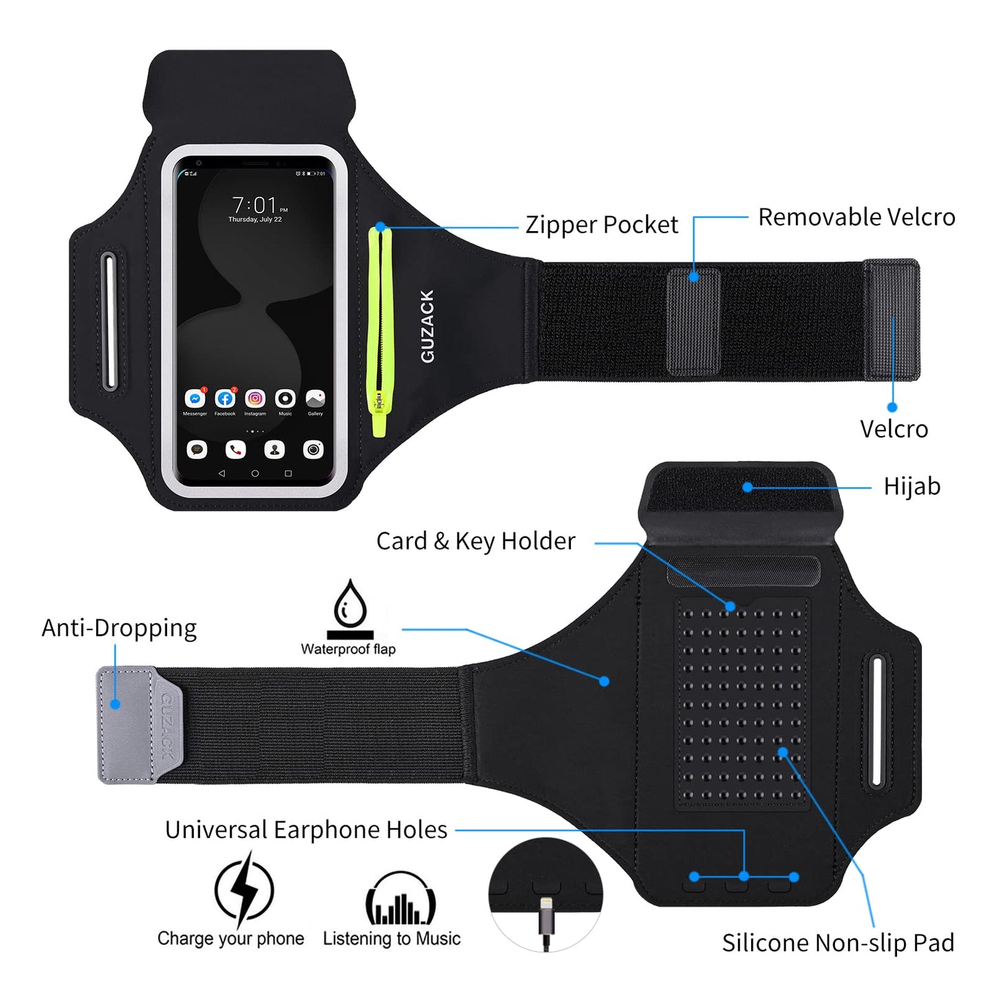 Running Armband with Earphone Pouch & Card Slot, Running Phone Holder for iPhone 17 16 15 14 Pro Max Plus Galaxy S25 S24 S23 Ultra, Up to 6.8" Phones