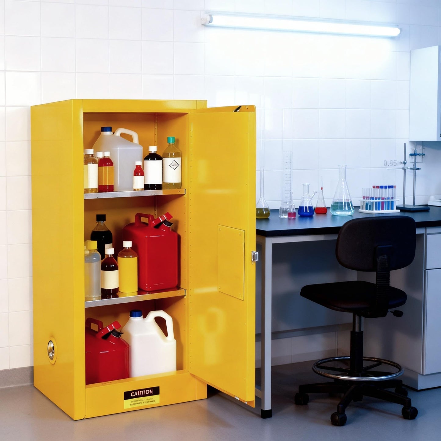 Flame Cabinet - OSHA/FM, 3-Point Lock & Leakproof Design | CE/ROHS Certified | Double-Walled Fireproof for Hazardous Material Storage, Gasoline Cans (35" x 23x 23)