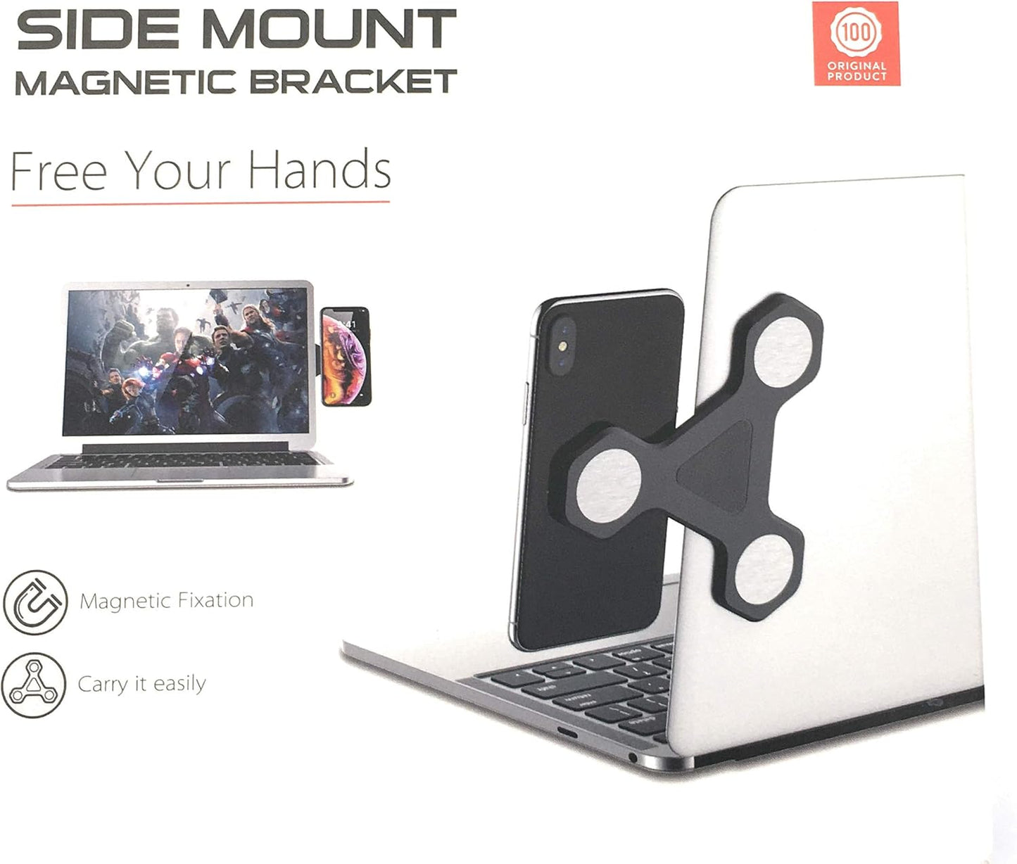 xcivi Magnetic Laptop Side Mount Bracket - Dual Screen Holder for Tablets & Smartphones (Black)