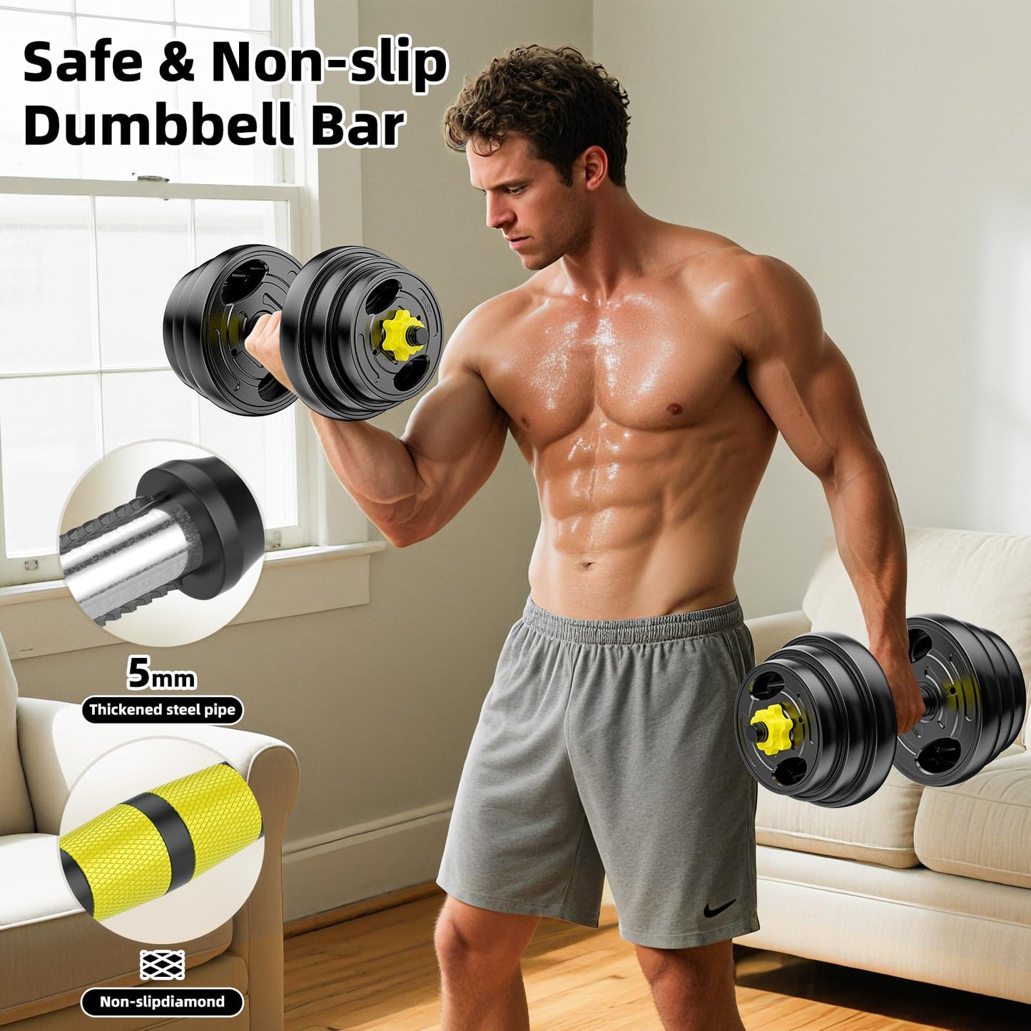 HUAYA Adjustable Dumbbell Set, 10-90lbs Free Weights with Connector – 4 in 1 Dumbbells, Barbell, Kettlebell & Push Up Stand, Adjustable Weights Set for Home Gym Fitness Equipment for Men & Women (Orange 20lbs (10lbs*2))