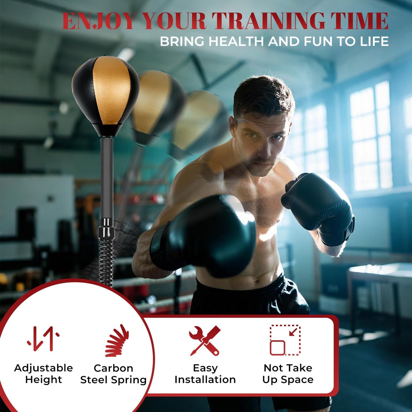 57-75IN Punching Bag Reflex Ball Speed Bag Free Standing Boxing Bag with Adjustable Height & Reinforced Spring Strong Durable Relief Stress Ball