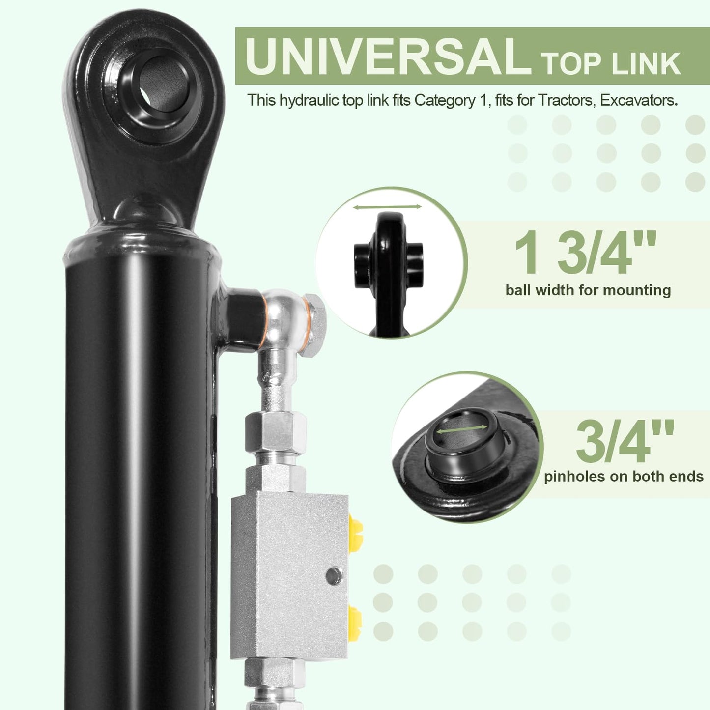 Universal Replacement for Hydraulic Top Link Cat. 1-1 with Block 20 7/8” - 31 7/8” with 2 x Hose and a Dual Check Vavle, Fits for Tractors, Excavators