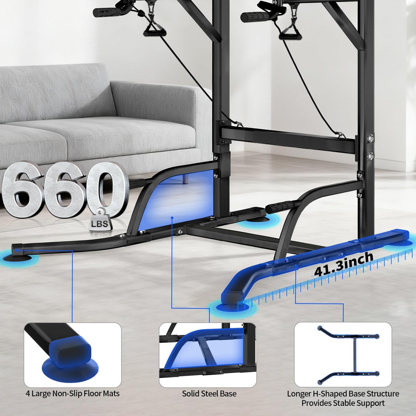 Pull Up Bar Power Tower Dip Station, Adjustable Strength Training Equipment for Home Gym Workout, Multi-Function Pull Up and Dip Bar