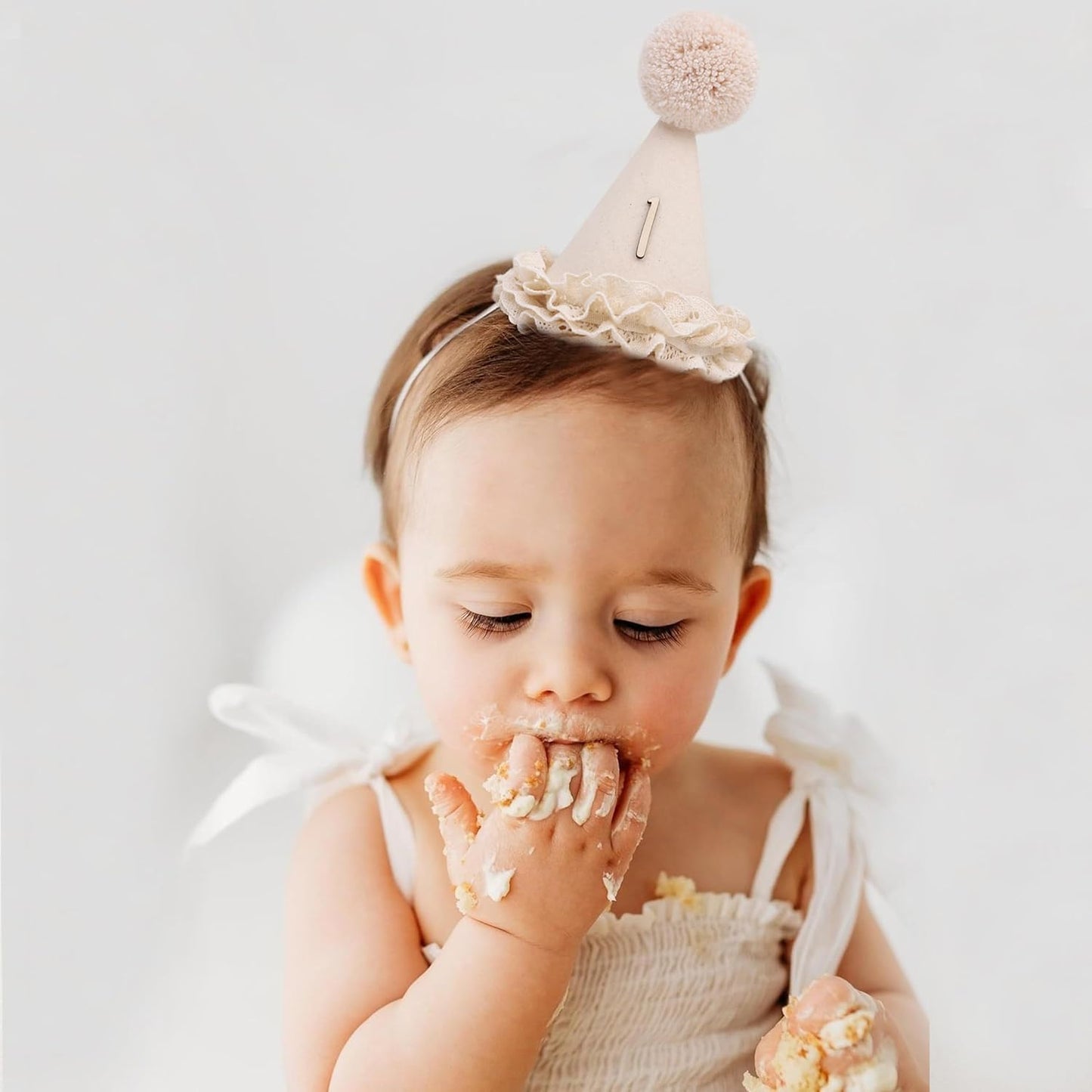 Skiennix Lace 1/2 Birthday Hat - Sweet Floral Princess Crown for 6-Month Celebration