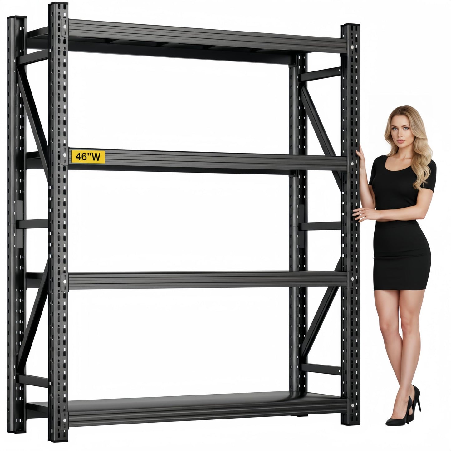 Nexvrtau Heavy Duty Garage Shelving, 46" W x 20" D x 71" H, 3500 LBS Capacity, 4-Tier Adjustable Metal Storage Shelves, Reinforced Steel Storage Rack for Garage, Basement, Utility Room