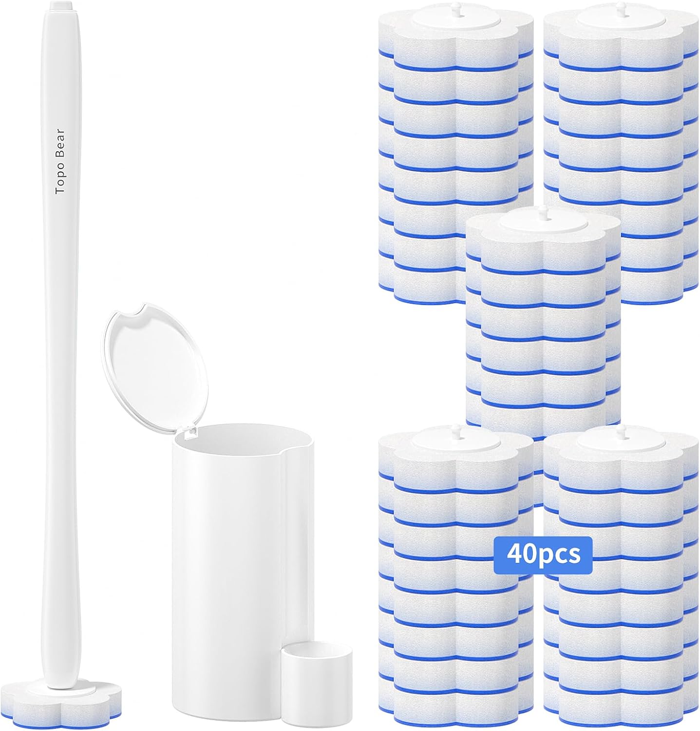 Topo Bear Toilet Bowl Brush - Disposable Cleaner with 40 Refills | Complete Cleaning System Kit