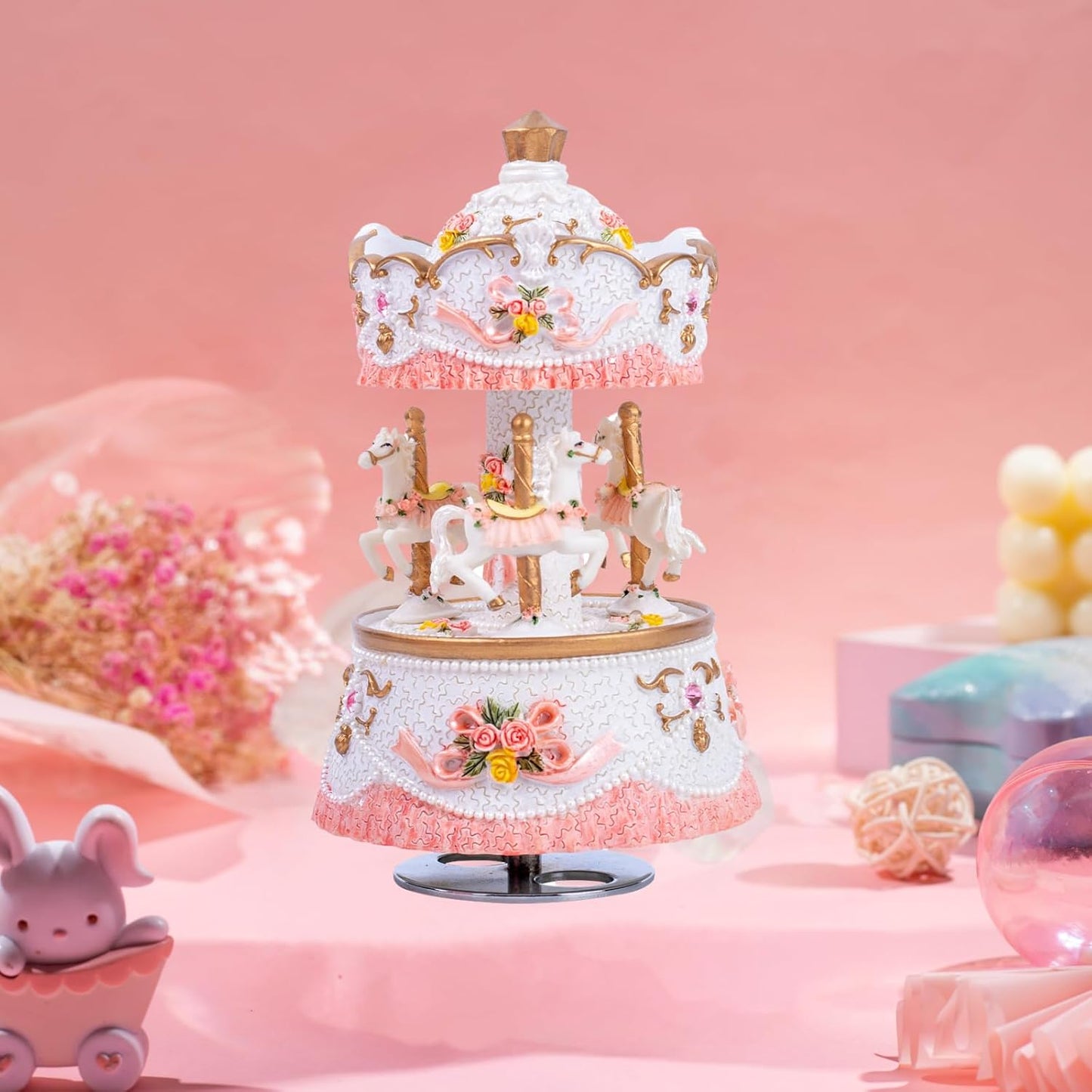 Skiennix Carousel Music Box - Colorful LED Lights & Luxury Horse Figurines | Perfect Gift for Kids