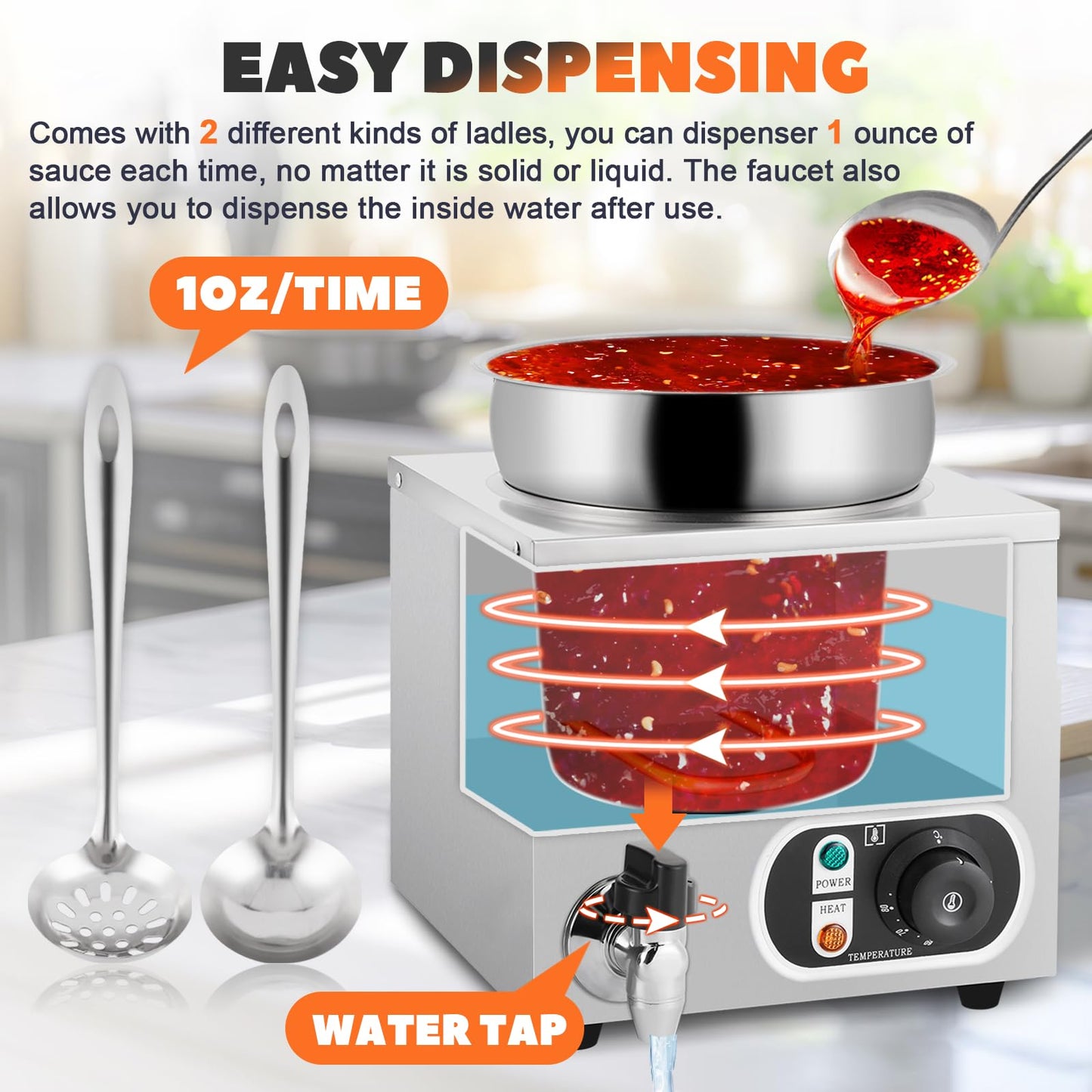 Nacho Cheese Warmer Dispenser 7.4Quart Hot Fudge Warmer Commercial Soup Warmer with Ladles, Food Warmer for Nachos Cheese Caramel Popcorn Hot Fudge Sauces 86-185℉110V