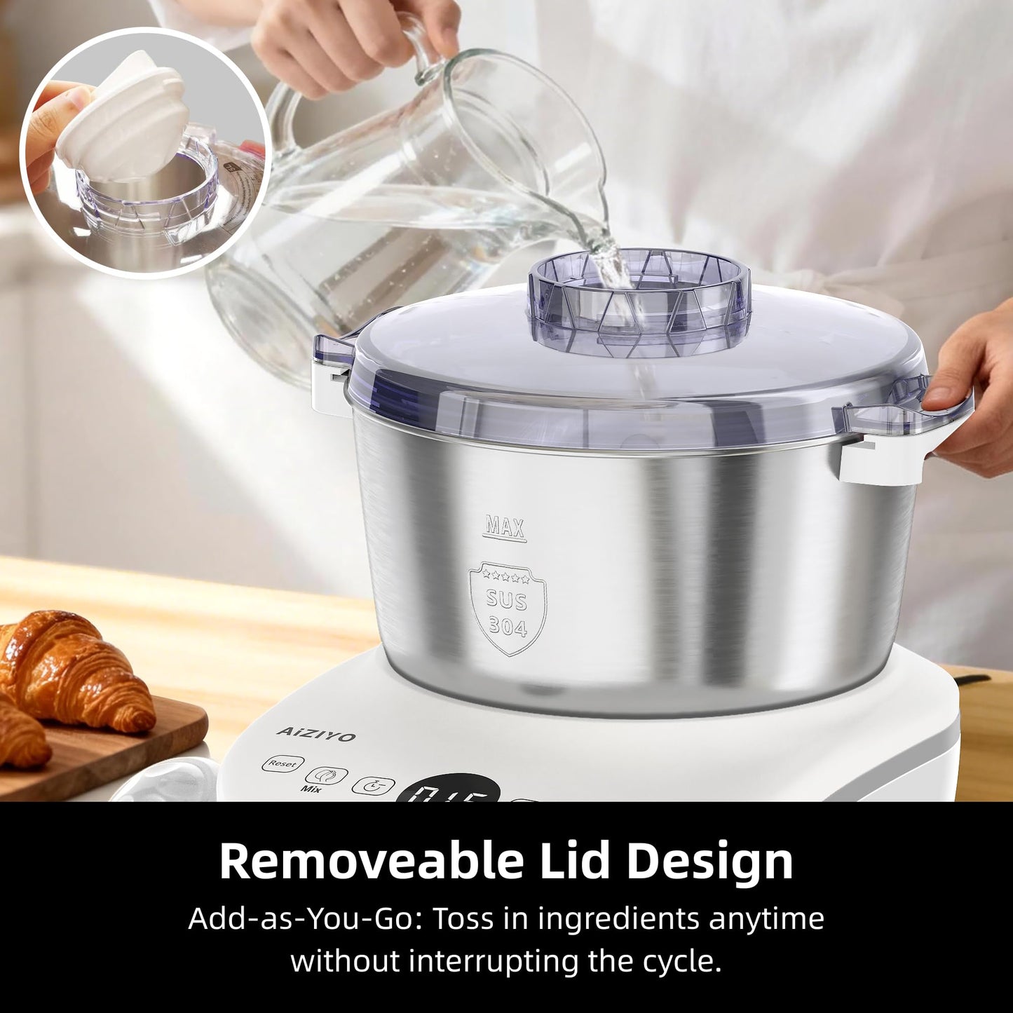 AIZIYO DoughChief, 7.4QT Dough Maker, Dough Mixer with Ferment Function, 304 Stainless Steel Bowl, Removeable lid, Face-up Touch Panel, Electric Dough Proofing Box for Pizza & Bread