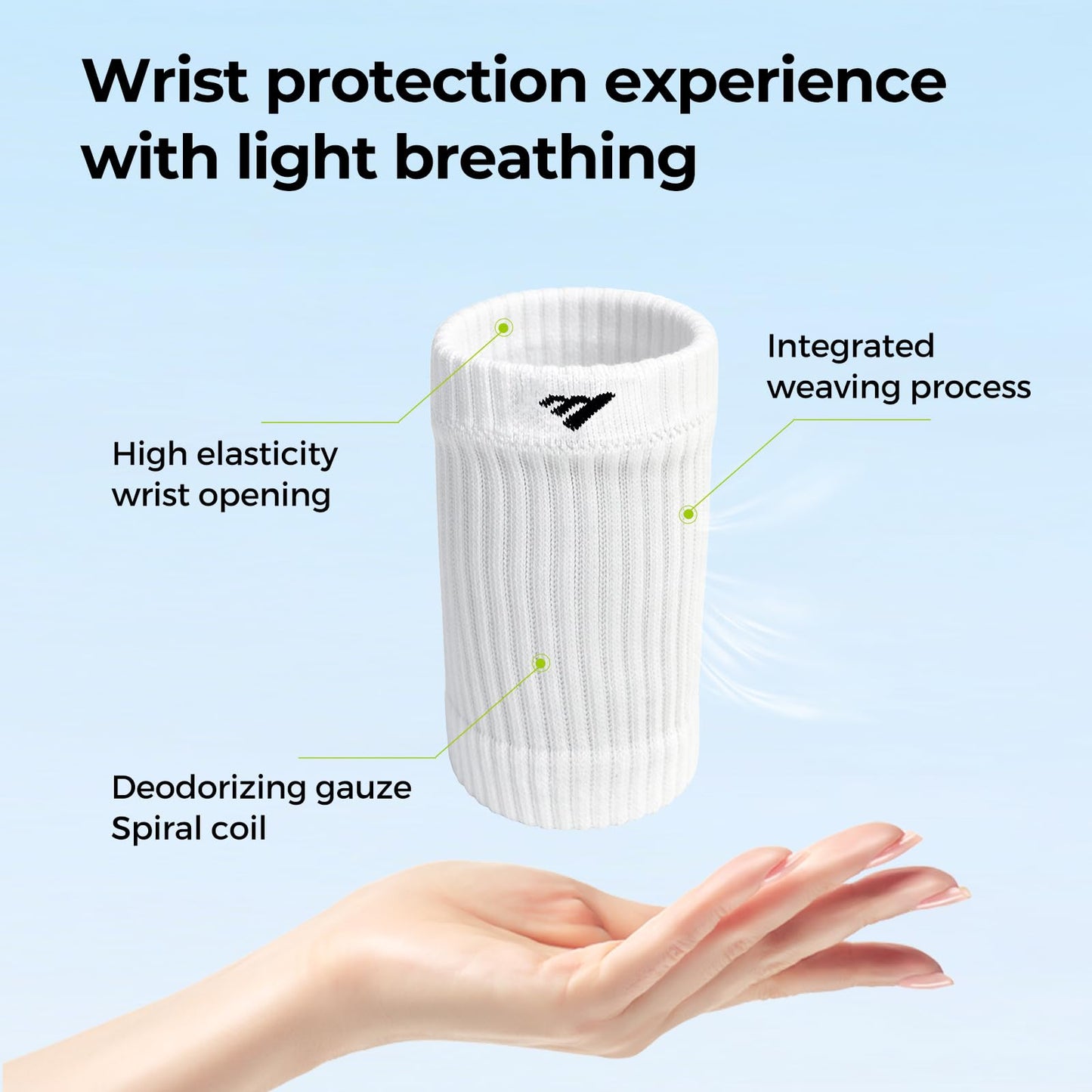 MOON 2 Pairs Breathable Wrist Sweatbands for Men Women, Anti Odor Moisture Wicking Elastic Sports Wristbands for Basketball, Tennis, Cycling, Running, Gym, Working Out, White
