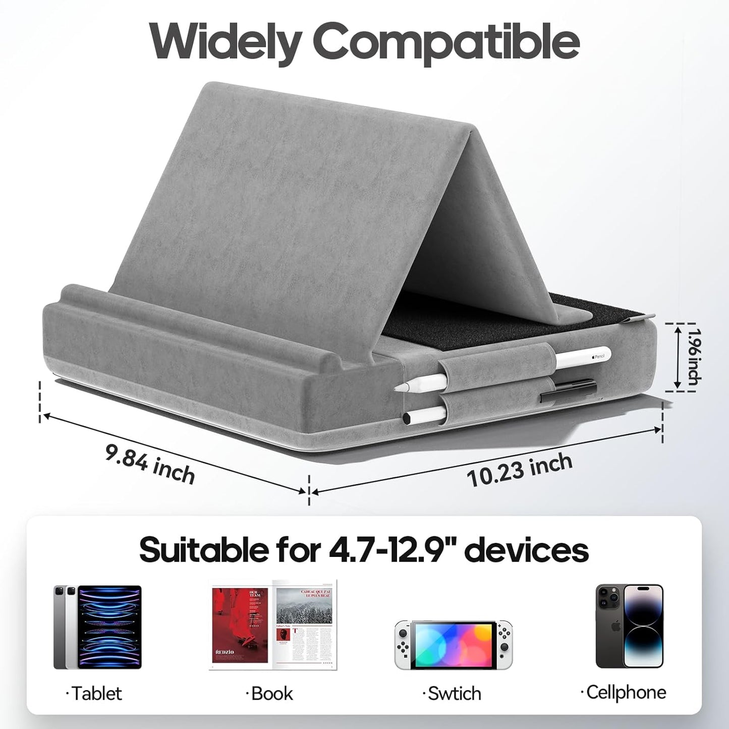 KDD 12.9, 10.5, 11, Tablet Pillow Stand, Multi-Angle Viewing Ipad Holder for Lap, Bed and Desk, Foldable Soft Pad Dock