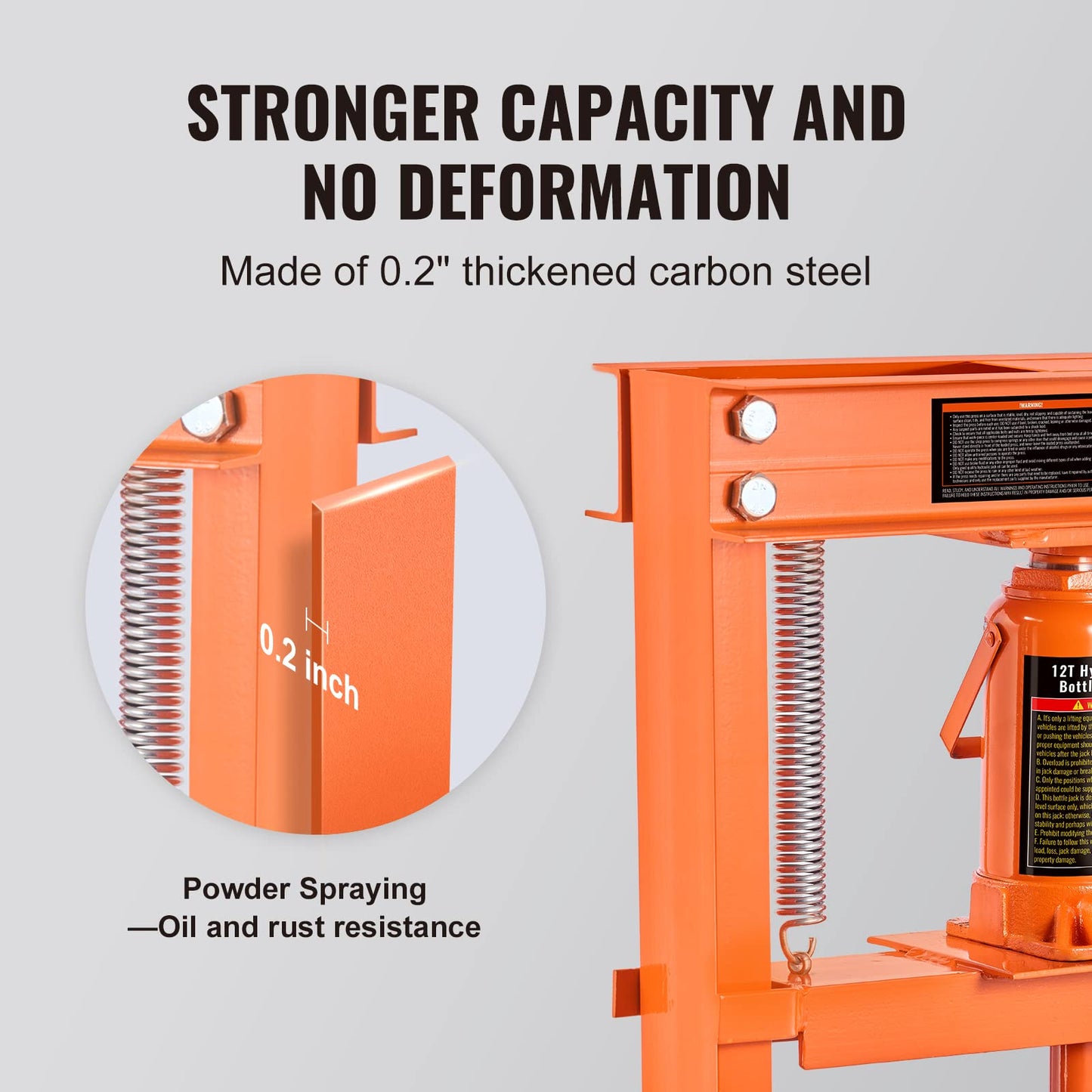 VEVOR Hydraulic Shop Press, 12 Ton/26000lbs, H-Frame, 4-Hold Adjustable Height, with Movable Plates, for Garage or Professional Users, Orange