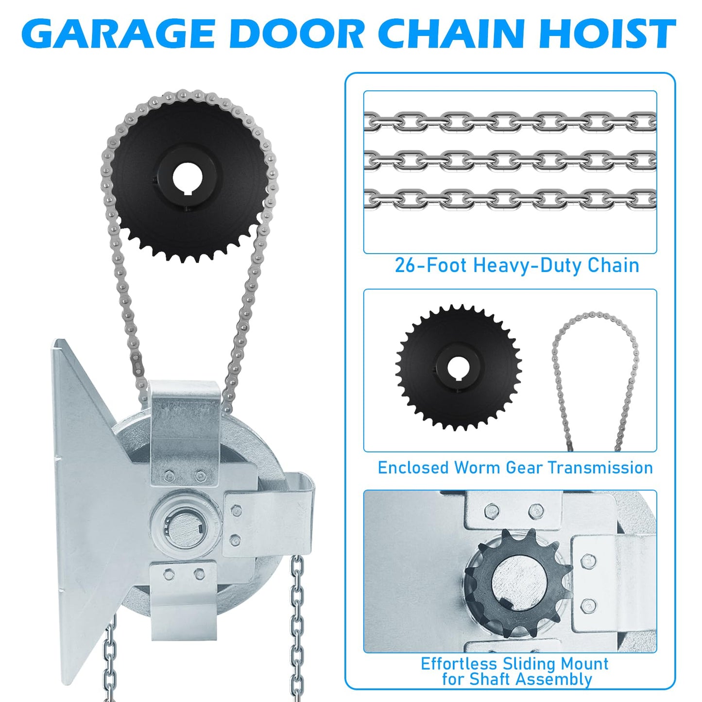 ZUIWAN Garage Door Jackshaft Chain Hoist Opener - 3:1 Reduced Drive Heavy Duty Chain Hoist for Roll Up Doors