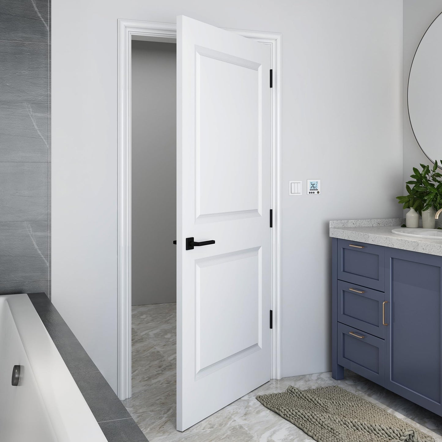 BARNSMITH 36x80 in Raised 2-Panel Square Top Smooth White Primed Molded Door Slab, Paintable Hollow Core Interior Door Panel, for Swing, Pocket, Sliding Door, Durable and Lightweight