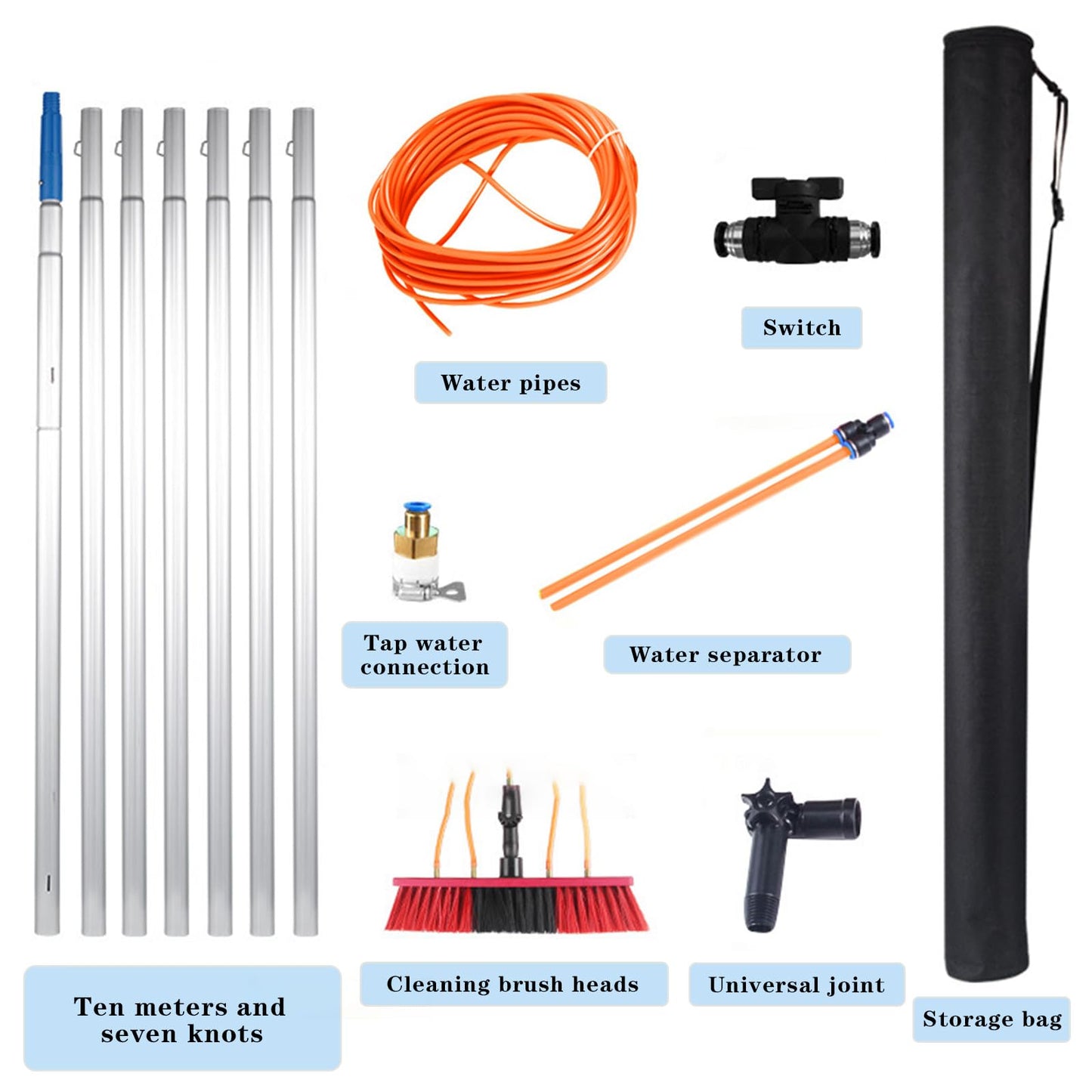 35FT Water Fed Pole Kit Adjustable Solar Panel Cleaning Kit Cleaner Tool for Window Glass Roof Outdoor Glass Brush Window Washing Equipment (35FT)
