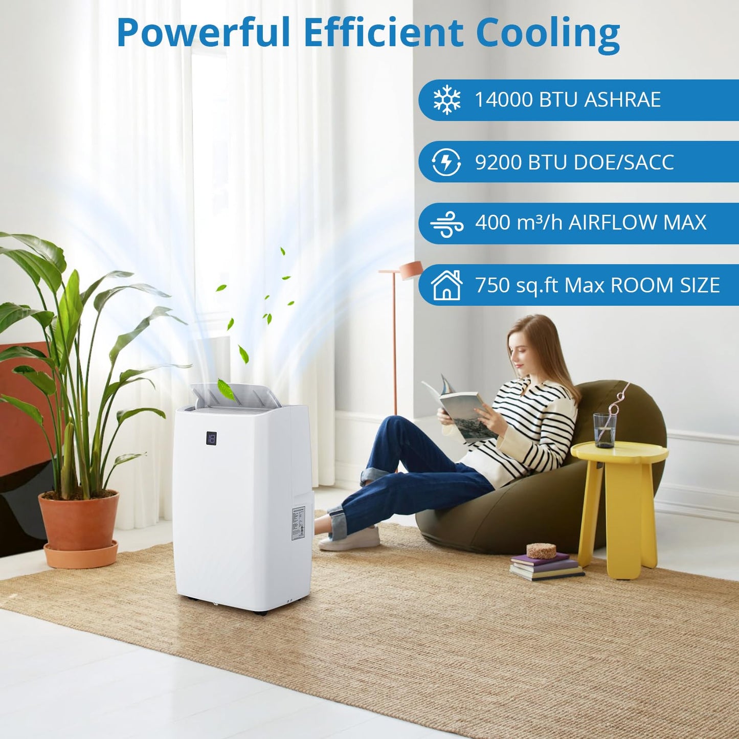 Portable Air Conditioners, 14000 BTU Portable AC, Cools up to 750 Sq. Ft 3-in-1 Mobile AC for Room with Dehumidifier Fan Sleep Mode, 24H Timer, Remote Control, and Window Installation Kit Included