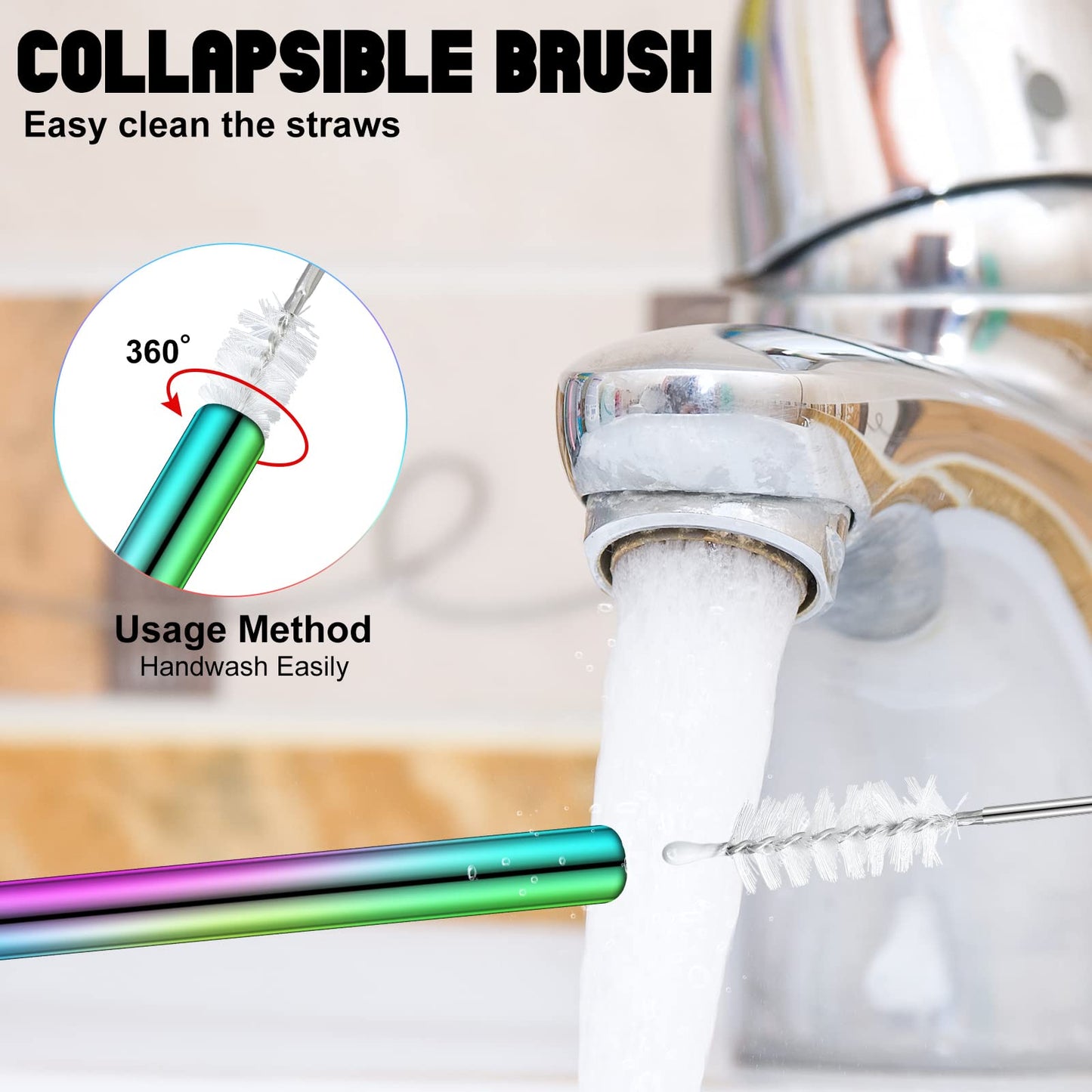 Zubebe 8 Pack Metal Reusable Straw Collapsible Straws Stainless Steel Drinking Straw with Plastic Case Silicone Tip and Cleaning Brush and Keychain Long Telescopic Portable for Travel Work