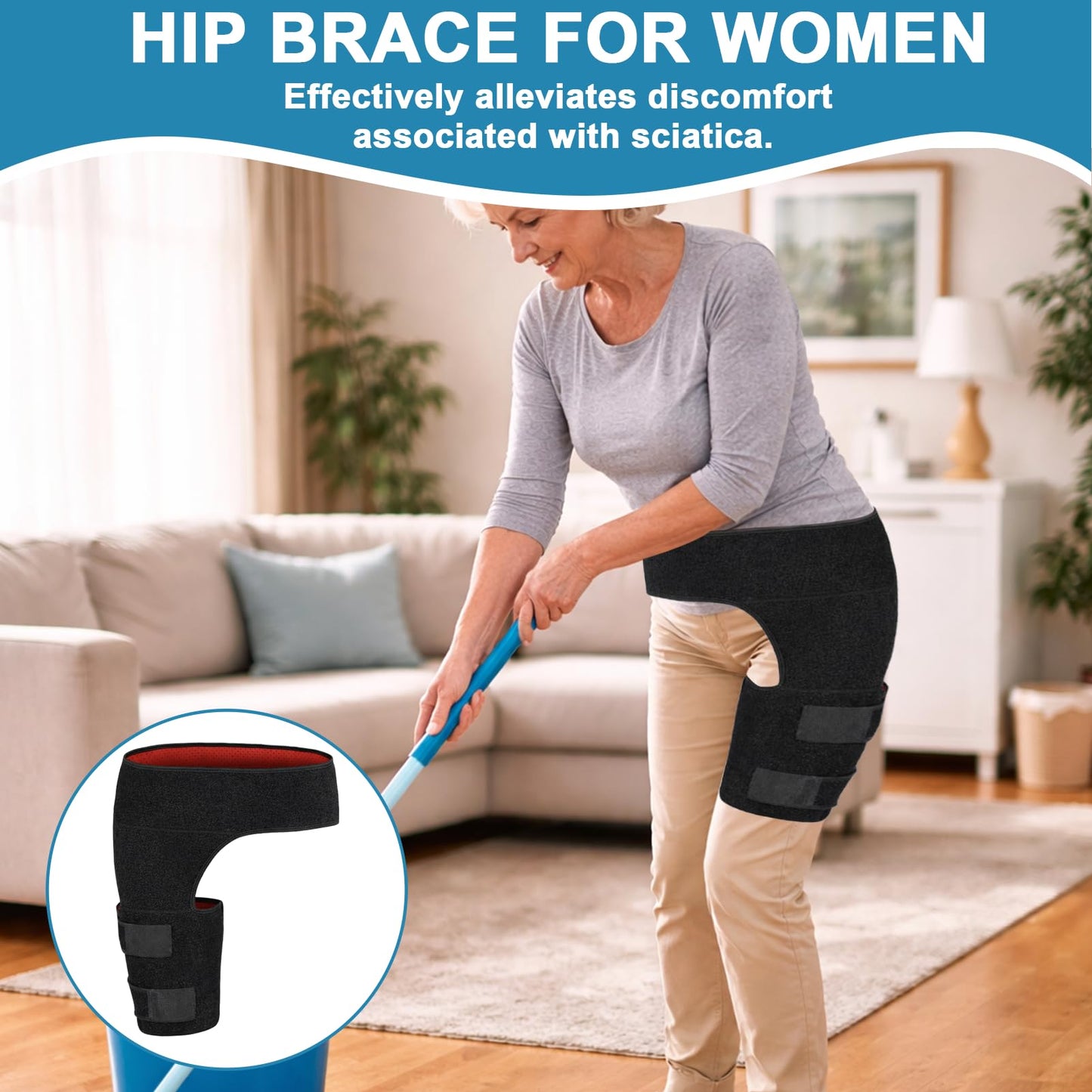 YCYuShen 1 PCS Hip Brace for Women Men, Sciatica Pain Relief Devices, Adjustable Hip Support Brace, Hip Pain Relief, Sciatic Nerve Brace Suitable for Sciatic Nerve, Groin, Thigh, Hamstring(Black)