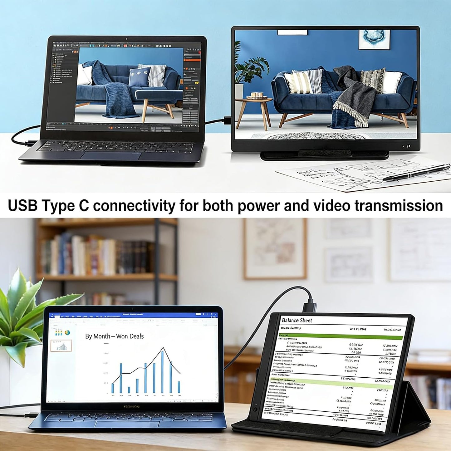 3.2 2X2 240W 5A 20Gbps 3.3 PDEEY Portable Monitor Cord for KYY, QQH, AOC, Lepow, ASUS, MacBook - USB Gen Display
