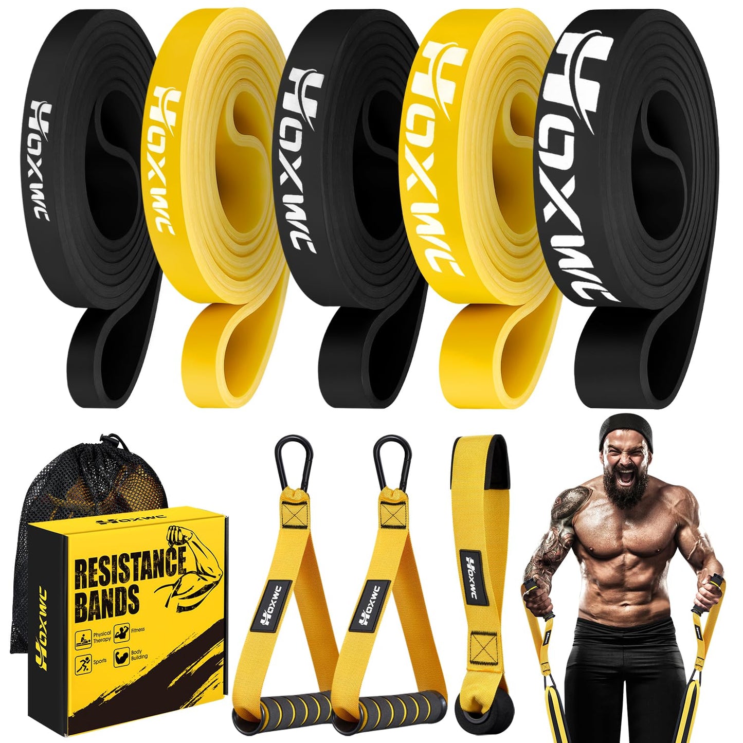 HOXWC Resistance Bands, Heavy Duty Pull Up Resistance Band with Door Anchor, Handles, Exercise Bands for Working Out Men&Women, Ideal for Pull Up, Muscle Training, Physical Therapy, and Home Workouts