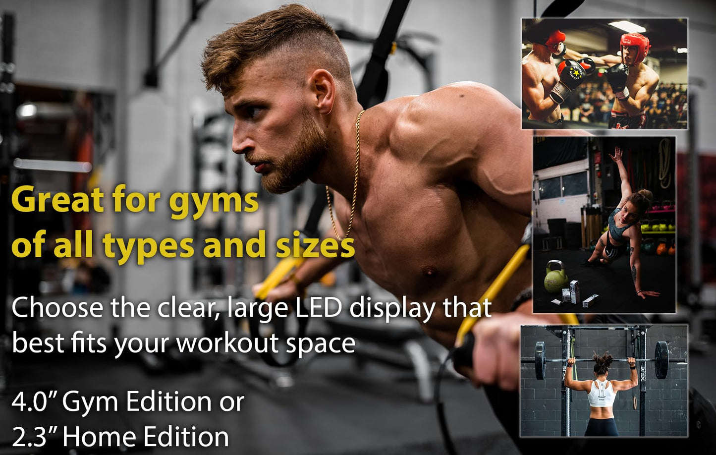 GymNext Flex Timer - Gym Edition - Bluetooth App-Controlled Wall Mounted 23" LED Gym Clock with Large 4.0" Digits for Crossfit, Tabata, HIIT, EMOM, MMA, Boxing, Interval Training, Circuits, Workouts