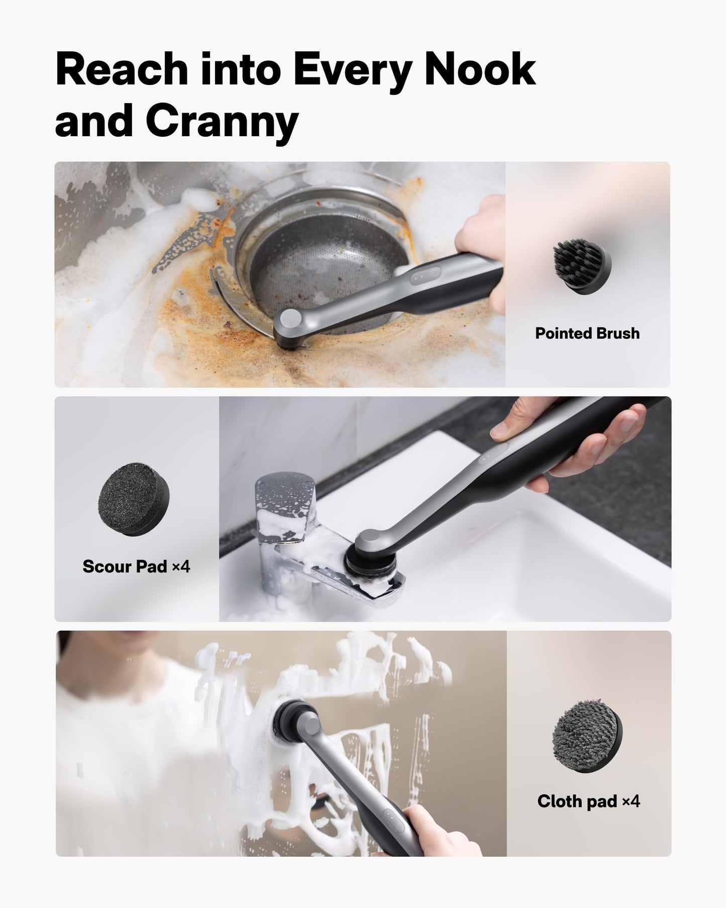 HOTO 16 PCS Replacement Brush Heads for Wand™ Grout Brush, Suitable Electric Scrubber Only, Cordless Spin Scrubber Accessories for Tiles, Grout, Corners, Crevices
