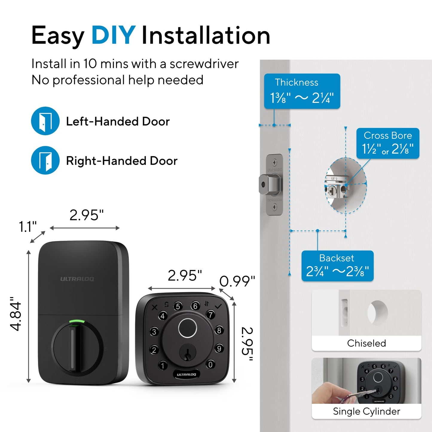 ULTRALOQ Bolt Fingerprint Smart Lock with Door Sensor, Built-in WiFi, Works with Apple Home, Alexa, Google, SmartThings, Keyless Entry Deadbolt with App, Code, Remote Control, Auto-Lock, BHMA Cert.