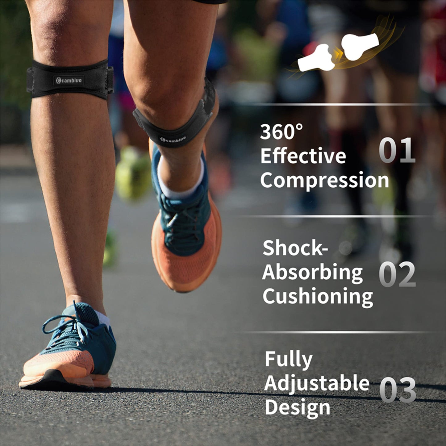 CAMBIVO 2 Pack Patella Tendon Knee Straps, Knee Brace for Women & Men with Extra Straps, Patella Bands for Pain Relief, Osgood Schlatter, Jumper’s Knee, Tendonitis, Running, Basketball, Volleyball
