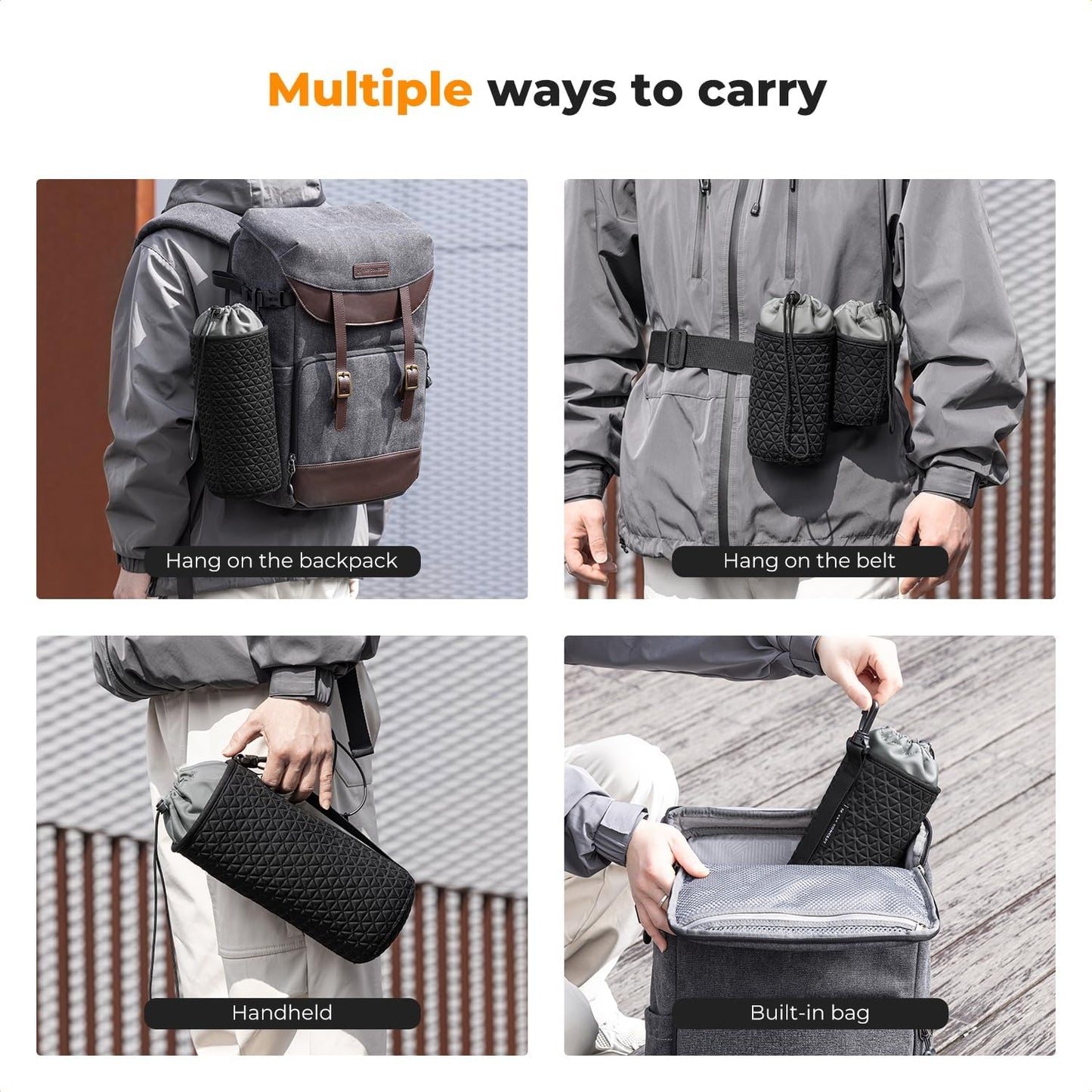 4 Pack Set, K&F CONCEPT Camera Lens Pouch Drawstring Lens Protective Bag, Camera Lens Case for DSLR SLR Lens