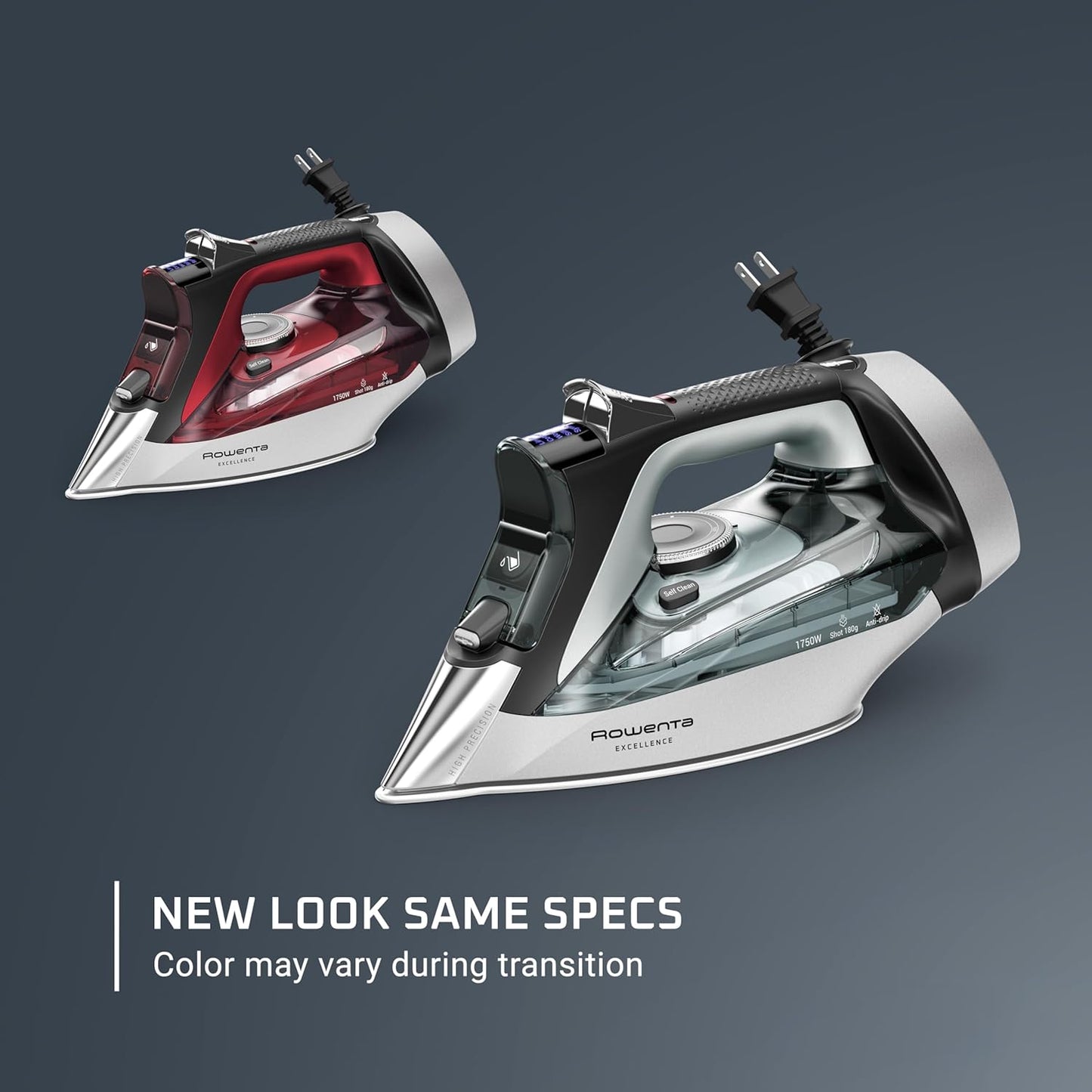 Rowenta Focus Excellence Steam Iron - 1750W Stainless Steel Soleplate, Retractable Cord, Red | 400+ Microsteam Holes