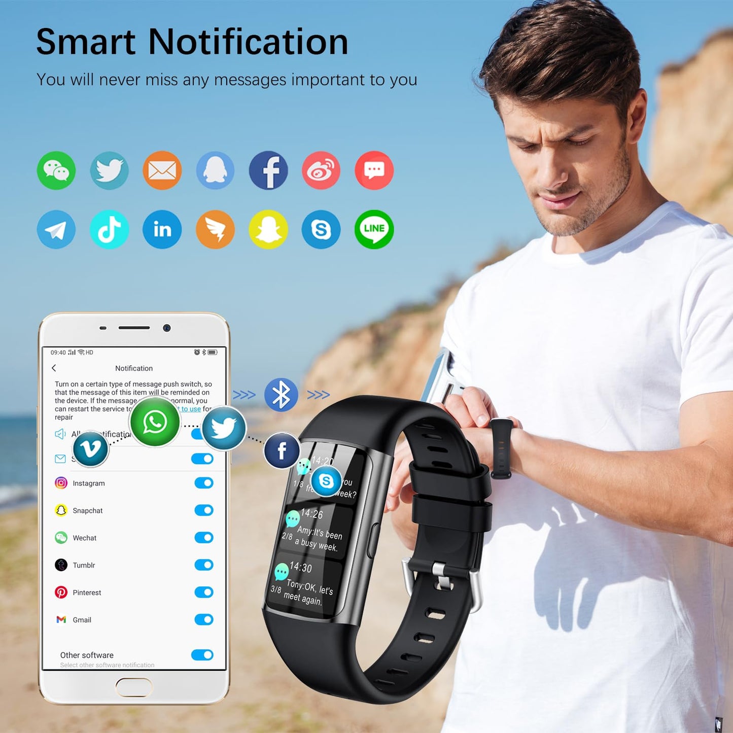 Smart Watch, Step Tracker Watch with 24/7 Heart Rate Monitor, Blood Oxygen, Sleep Monitor, Step Counter, Sports, IP68 Waterproof Fitness Watches for Men Women Compatible with Android & iPhone (Black)