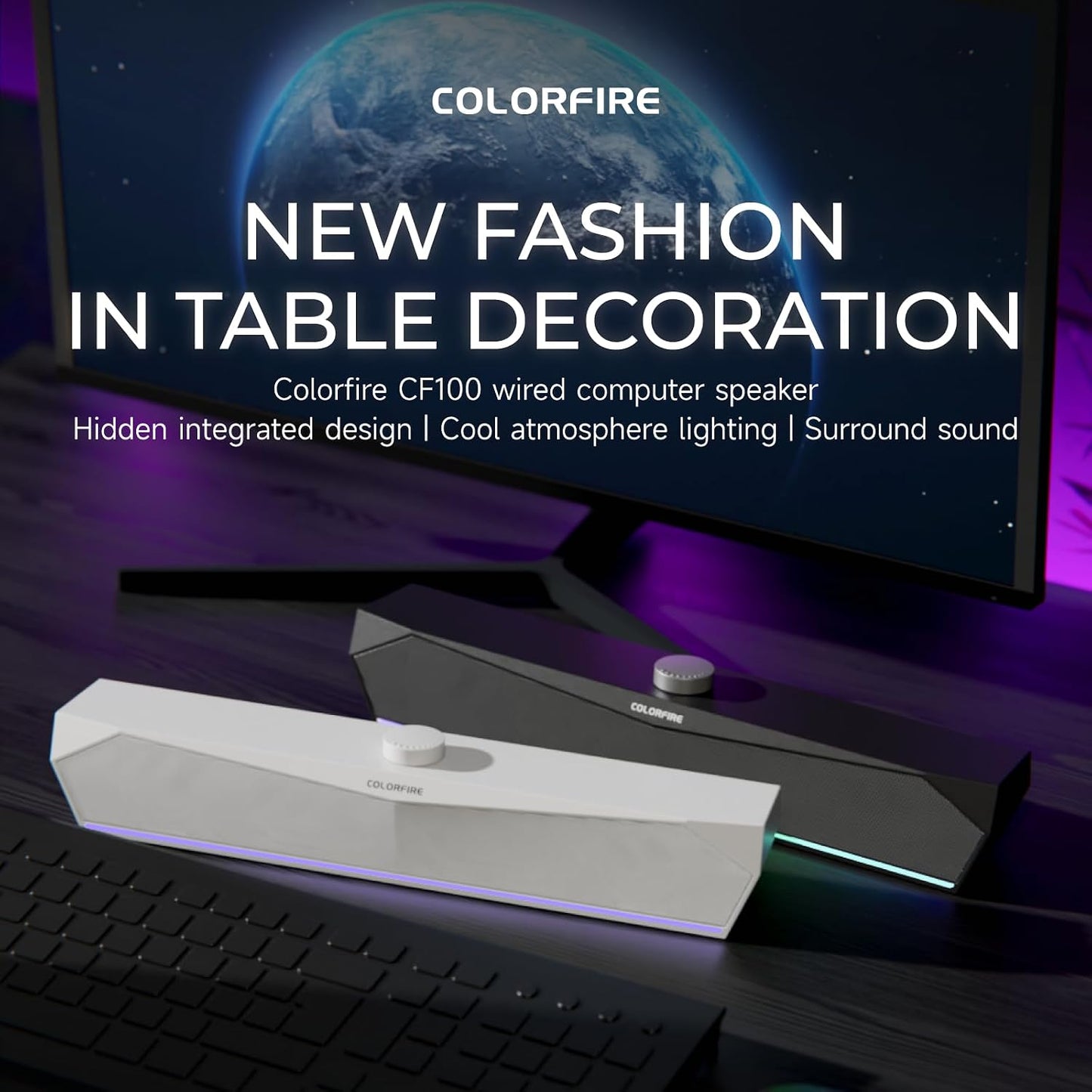 Colorful 3.5mm Gaming Soundbar,Computer SoundBar for PC,USB Speakers,RGB Touch Lights,USB-C/A Powered Input, Compact