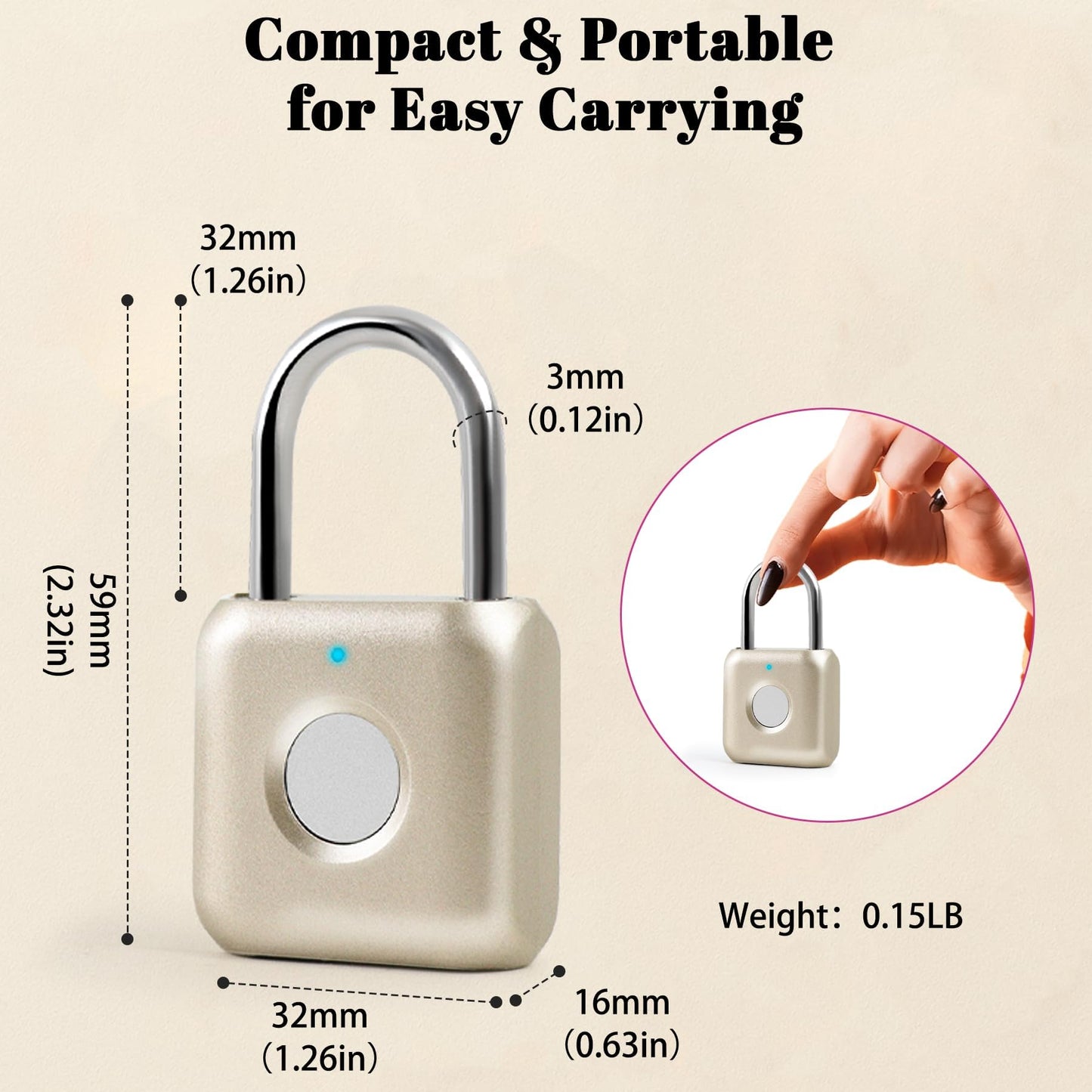 UMIKSMART Biometric Fingerprint Padlock with Silicone Cover, Smart Keyless USB Rechargeable Security Lock for Gym Locker, Gate, Fence, Cabinet