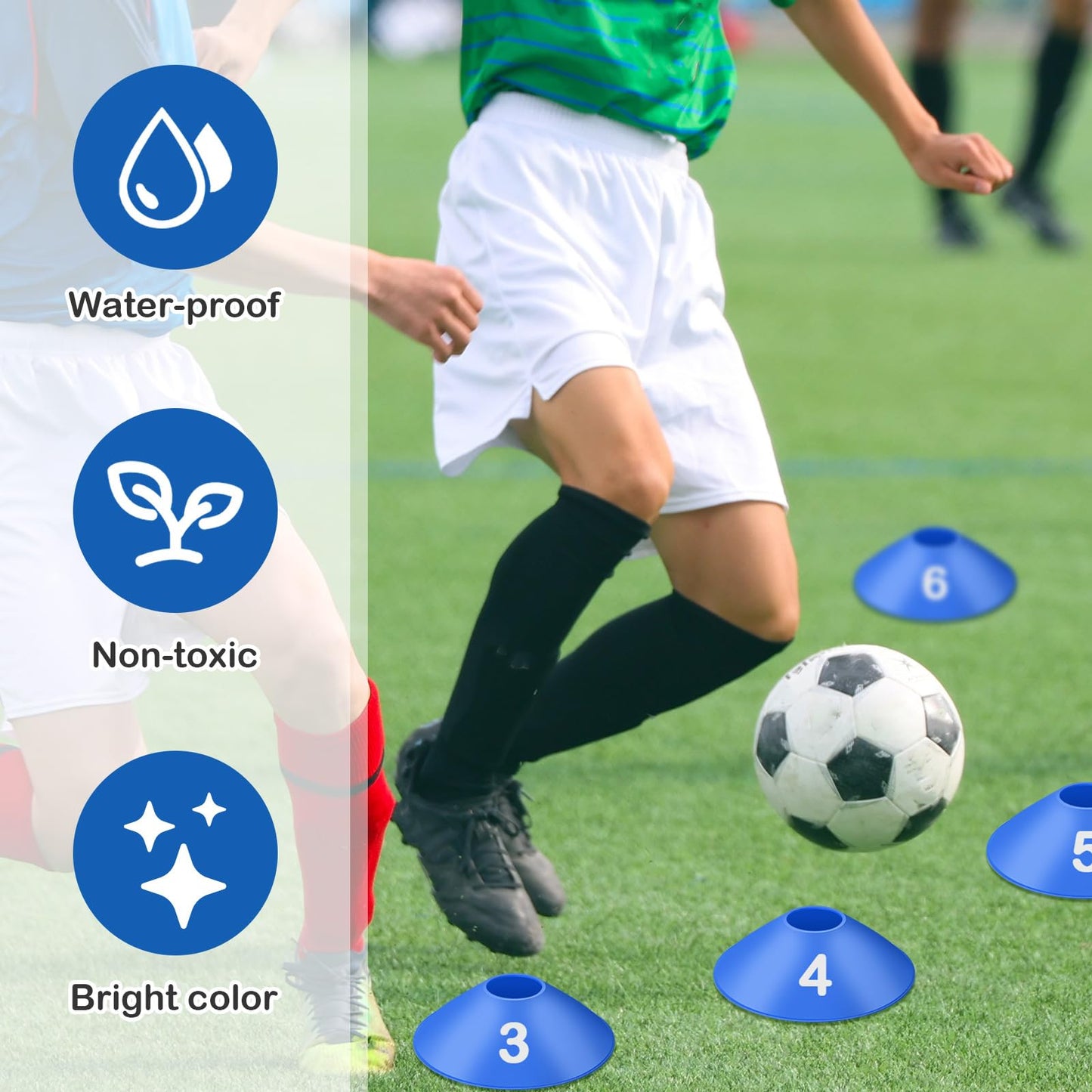 Relaxgiant 10 Pcs Numbered Sports Disc Cones 1-10 Soccer Cones with Mesh Carry Bag Flexible Agility Cones Soft Field Cones for Gym PE Classes School Activities Games, Sports Training Equipment (Blue)