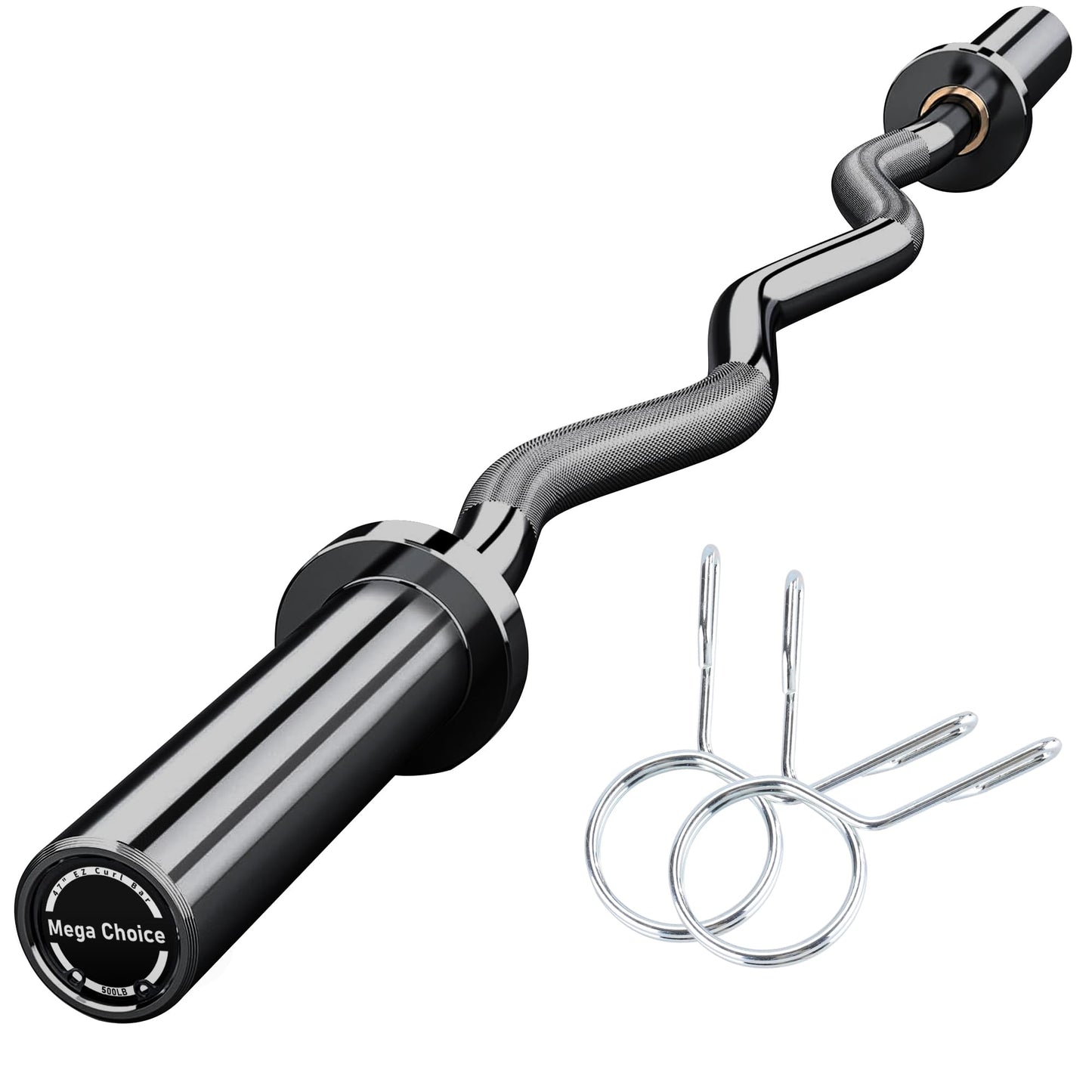 4FT Ez Curl Barbell Bar, O-Lympic Barbell Curl Bar with 2 Spring Collars, Bearing & Bronze Bushing Rotating Sleeves, Knurled Grip, Durable Rust-Proof Design for Squats/Curls/Bench Press, Black