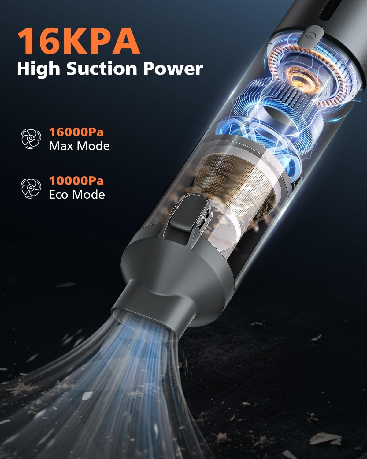 Skiennix Portable Car Vacuum - 16000Pa Powerful Suction | Cordless Handheld 4-in-1 Cleaner (Grey)