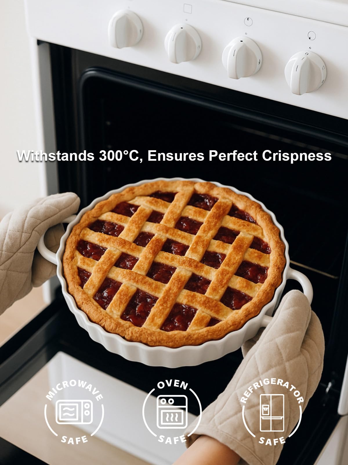 Yamteck 9×2in Deep Ceramic Pie Pan with Handles for Pie Quiche Tart Baking. Easy to grip, Lead-Free. Casserole Lasagna Dish for Thanksgiving Christmas Wedding Gift. Microwave, Dishwasher, Oven Safe