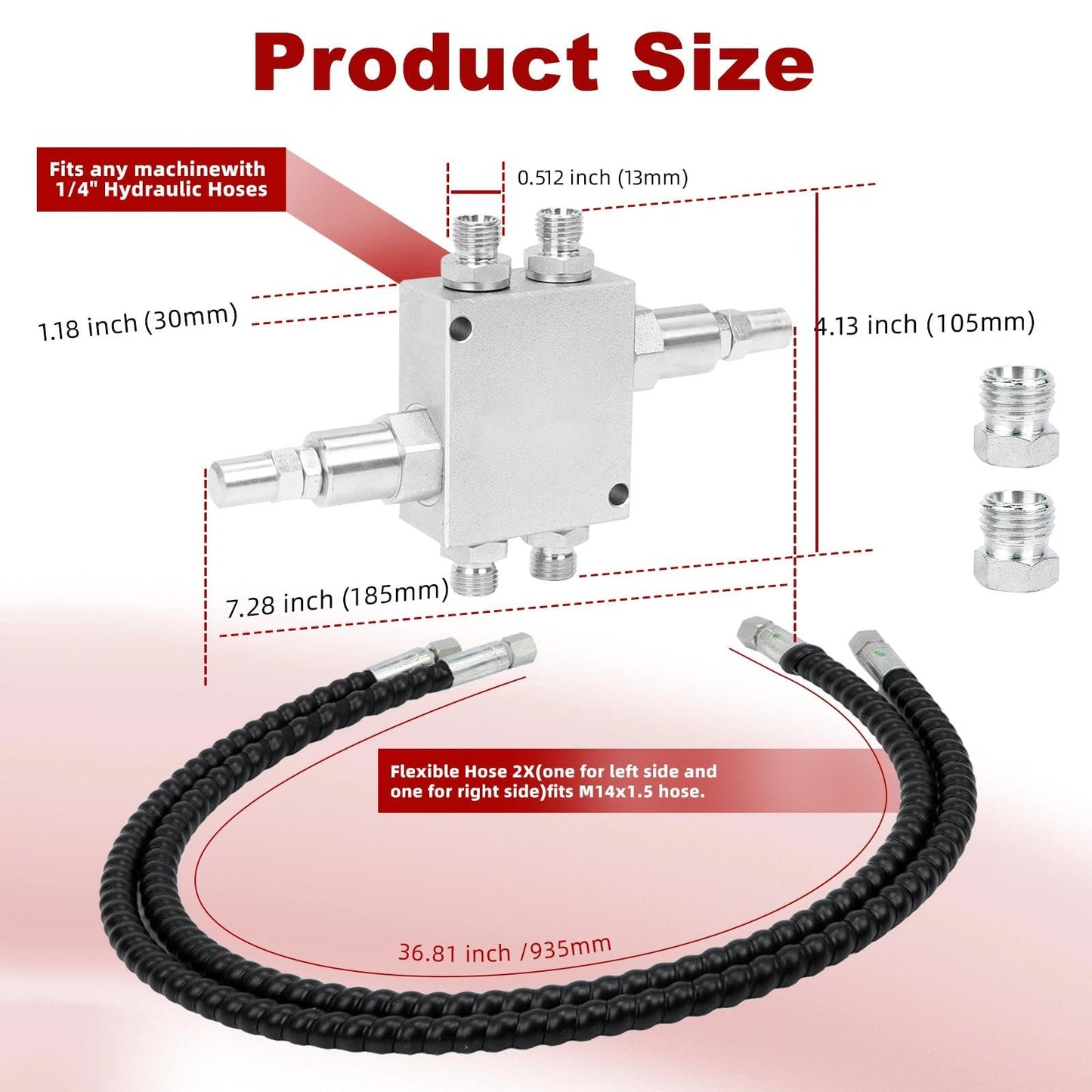 New Hydraulic Cushion Valve Kit Compatible with Mini Excavator Swivel Motor, Compatible with Most Mini Excavators & Equipment with 1/4” Hydraulic Hoses & M14×1.5 Threaded Ports